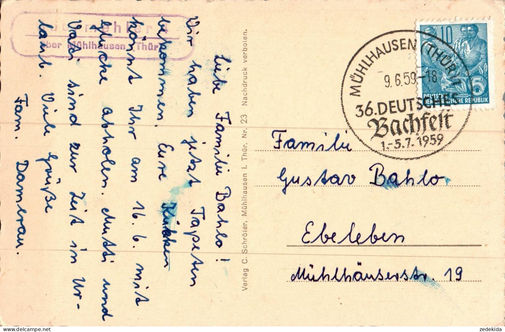 H2426 - Mühlhausen Lindenbühl - Sonderstempel Bachfest Landpost Landpoststempel - Mühlhausen