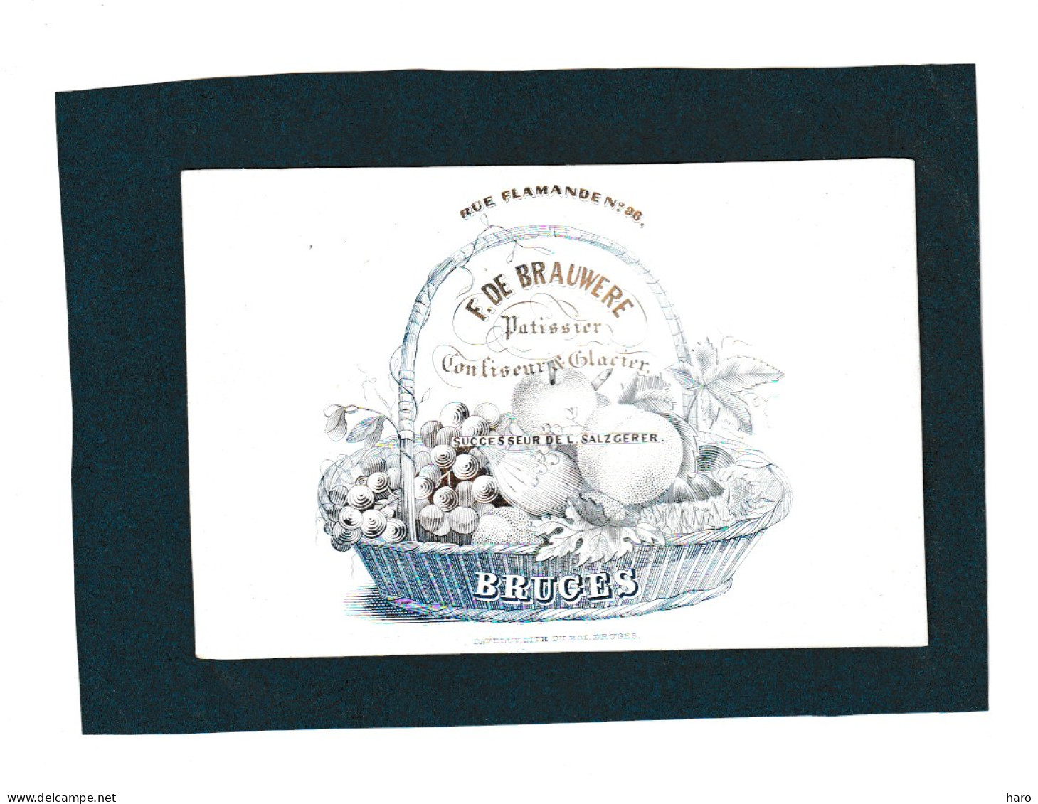 BRUGGE /BRUGES  - Carte De Visite Porcelaine - Pâtissier, Confiseur, Glacier F. DE BRAUWERE   +/- 1840...50 - (Mi 13) - Visiting Cards