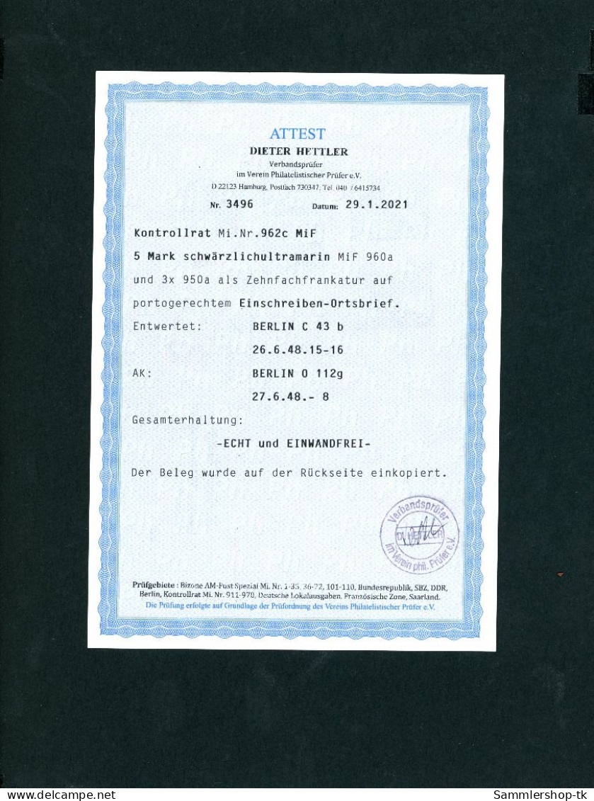 Alliierte Besetzung Kontrollrat 962c MiFr. 960a +950a Einschreiben Berlin Attest - Sonstige & Ohne Zuordnung
