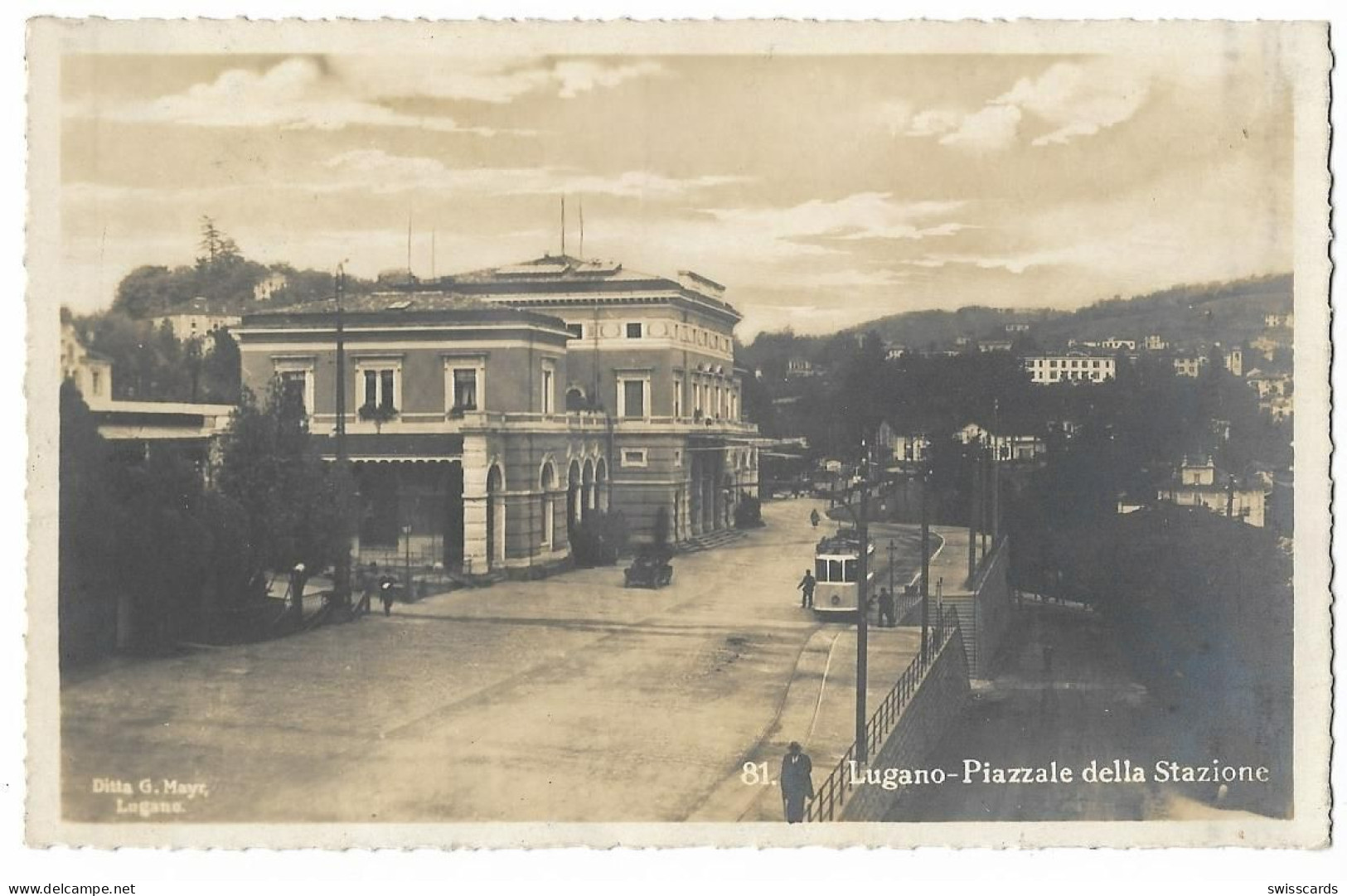 LUGANO: Bahnhof Mit Strassenbahn, Foto-AK ~1930 - Lugano