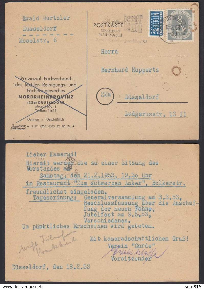 Postkarte 1953 Mit 8 Pfennig Posthorn Einzelfrankatur   (30630 - Lettres & Documents