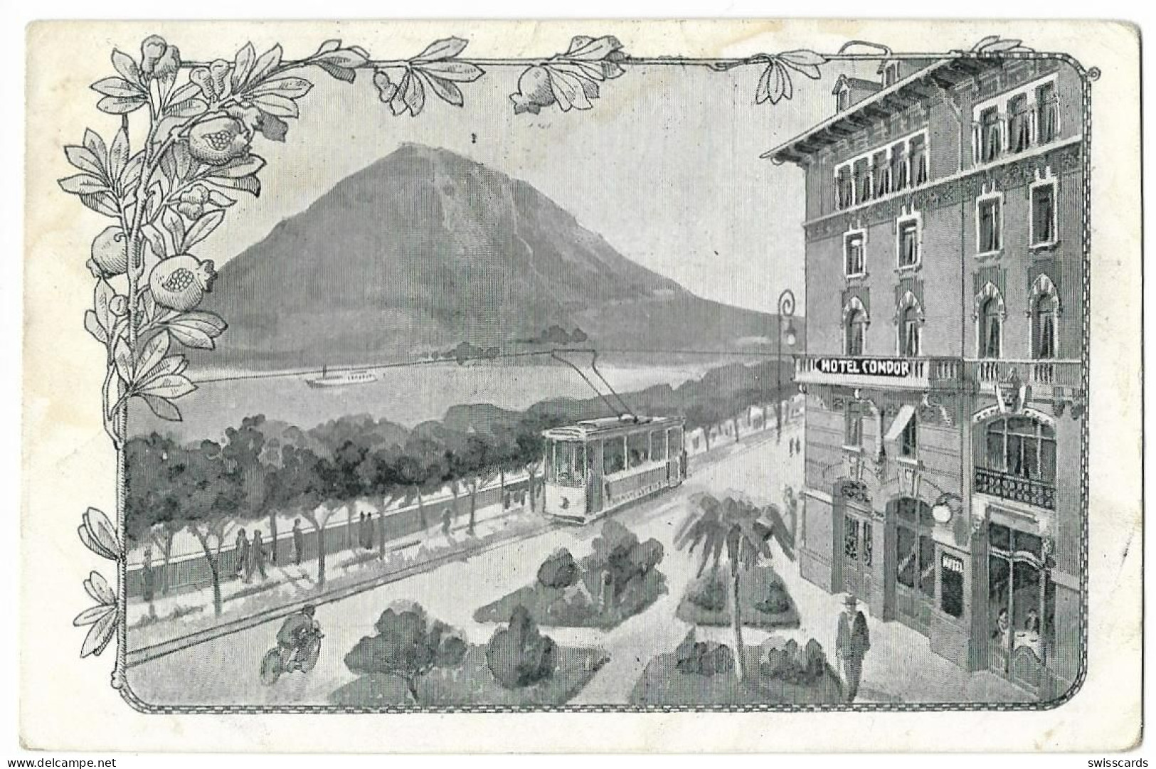 LUGANO: Hotel Condor Mit Strassenbahn ~1910 - Lugano