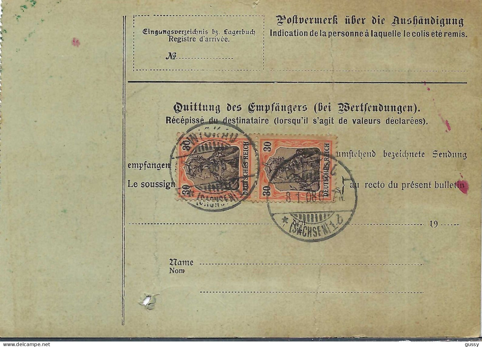 ALLEMAGNE Ca.1908: Bulletin D'Expédition De Zwickau Pour Genève (Suisse) - Covers & Documents
