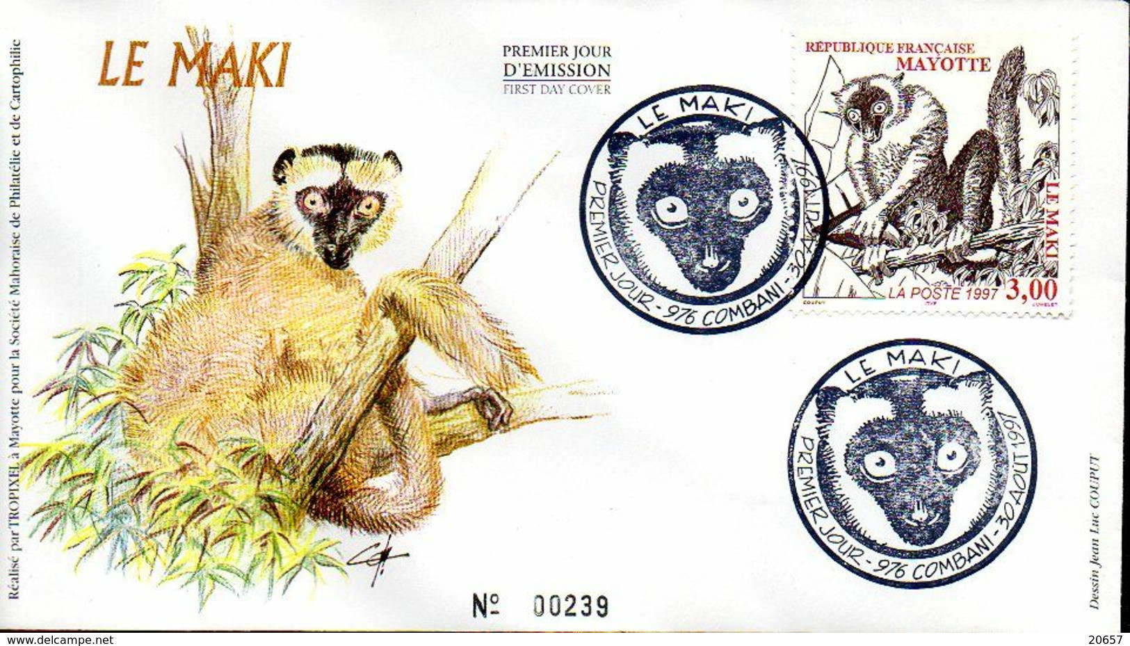 MAYOTTE 0046b Fdc Maki, Lémurien - Sonstige & Ohne Zuordnung