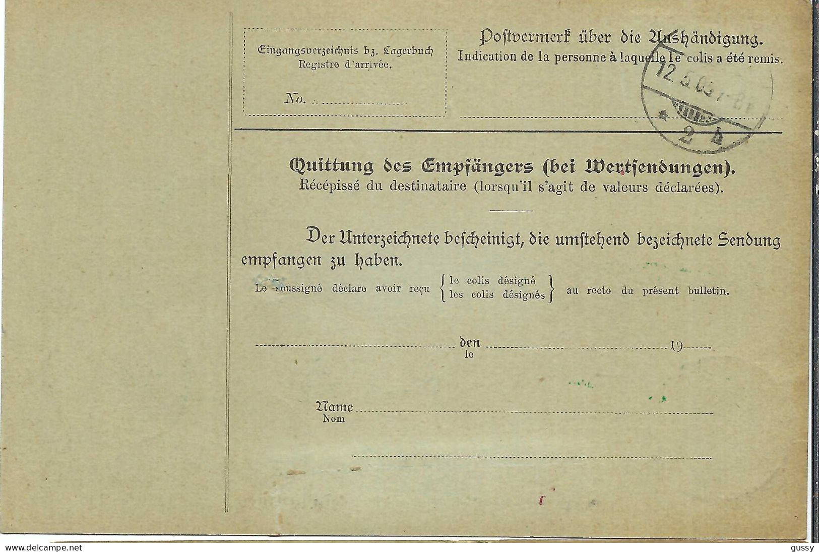 ALLEMAGNE Ca.1905: Bulletin D'Expédition De Zwickau Pour Genève (Suisse) - Lettres & Documents