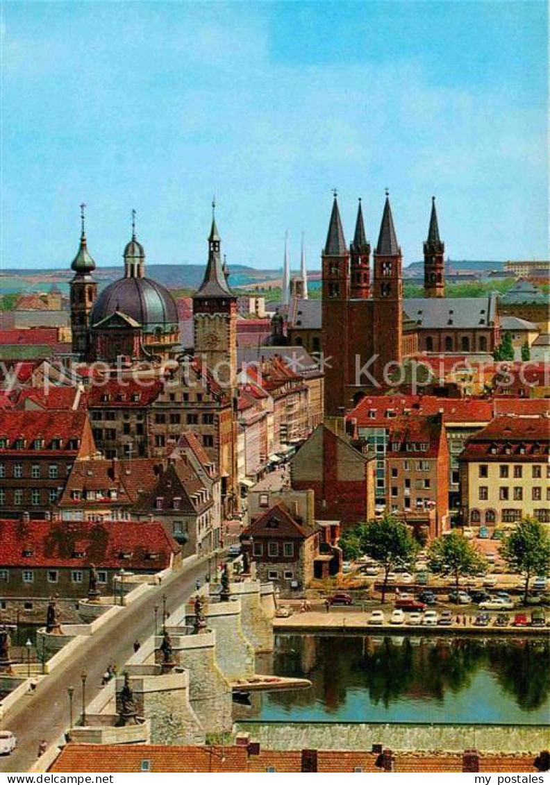 72696754 Wuerzburg Blick Auf Alte Mainbruecke Mit Rathaus Dom Und Neumuenster Wu - Würzburg