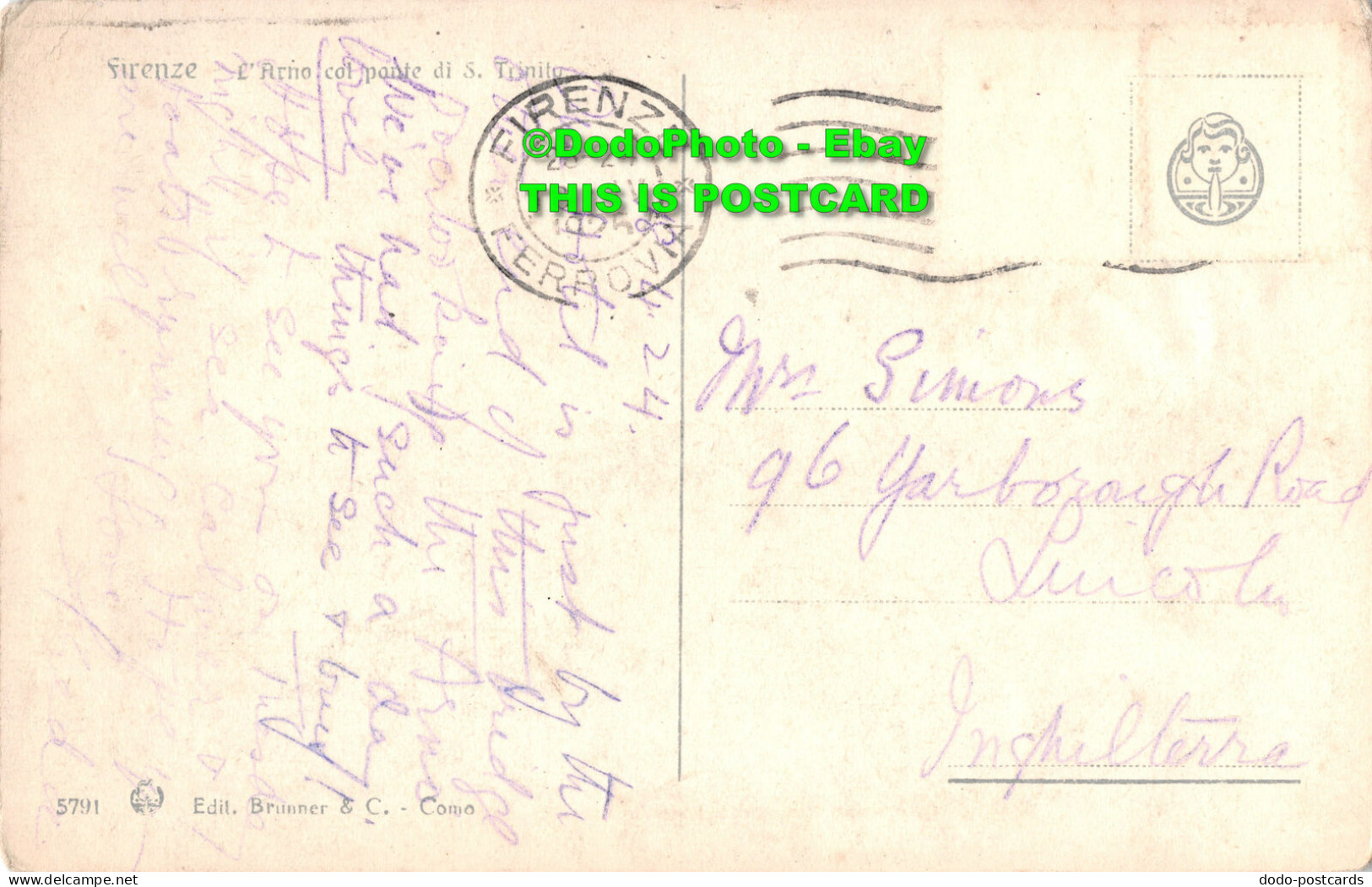 R449150 Firenze. LArno Col Pante Di S. Trinito. 5791. Brunner. 1925 - Wereld