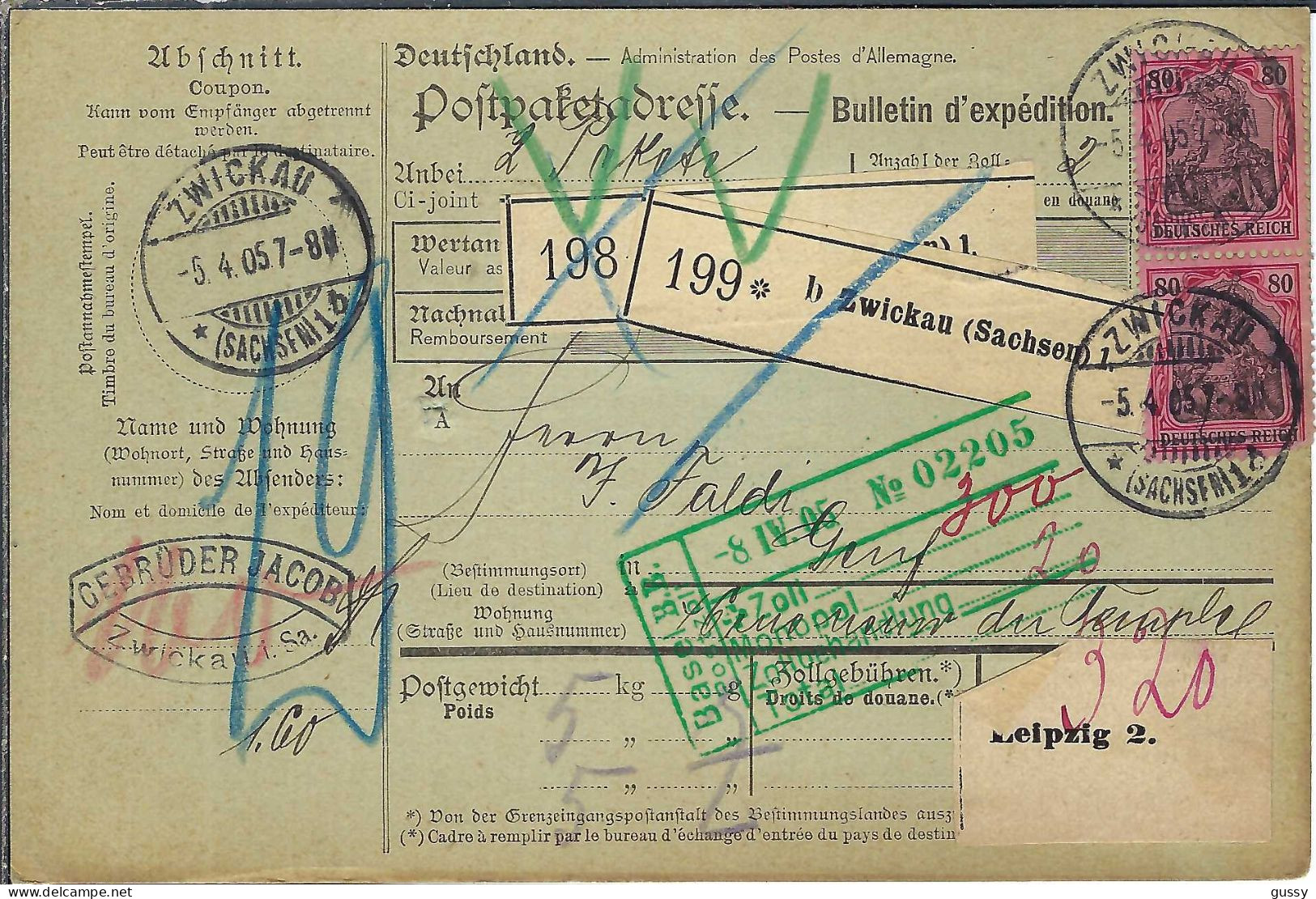 ALLEMAGNE Ca.1905: Bulletin D'Expédition De Zwickau Pour Genève (Suisse) - Lettres & Documents