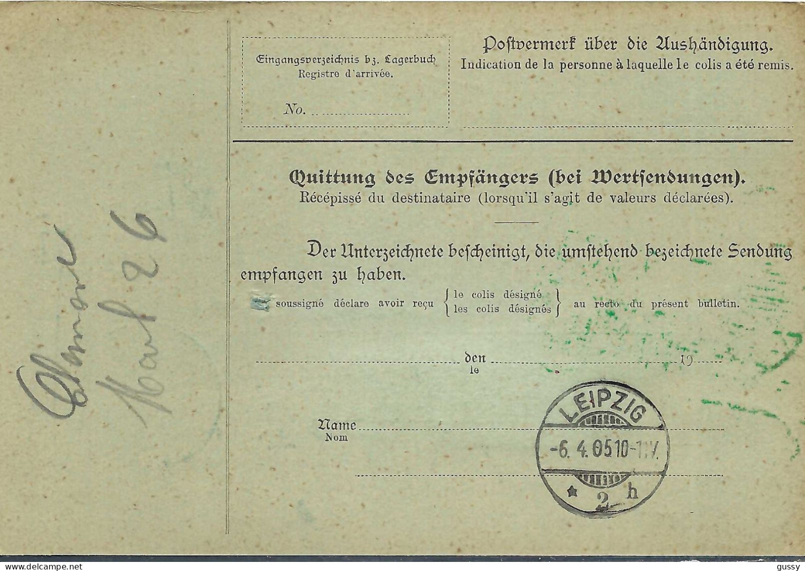 ALLEMAGNE Ca.1905: Bulletin D'Expédition De Zwickau Pour Genève (Suisse) - Brieven En Documenten