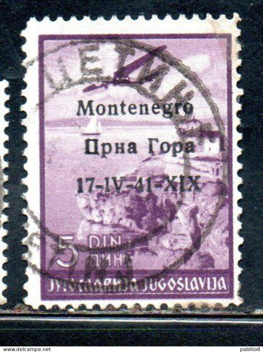 MONTENEGRO 1941 POSTA AEREA AIR MAIL SOPRASTAMPATO OVERPRINTED  5d USATO USED OBLITERE' - Montenegro