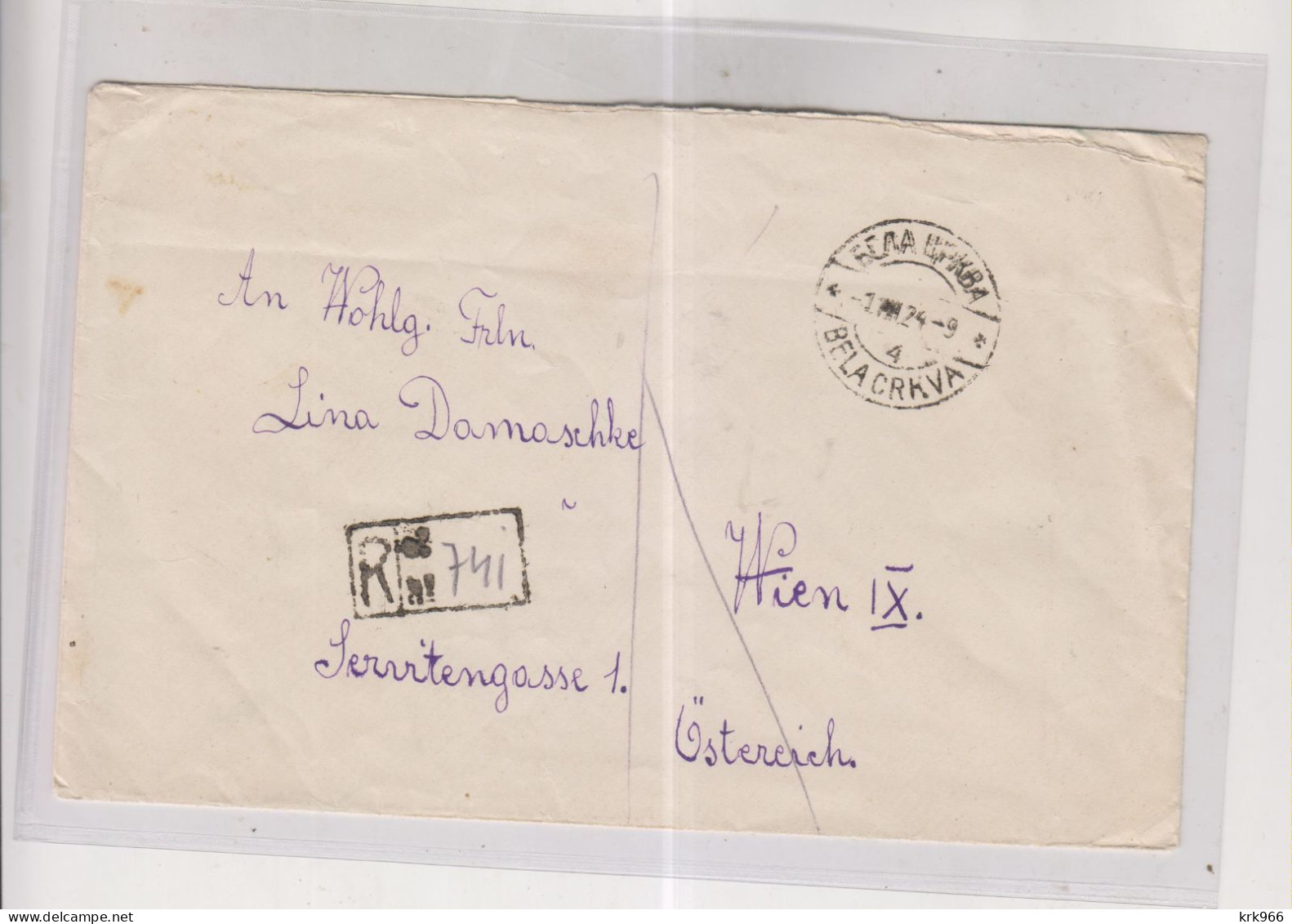 YUGOSLAVIA 1924 BELA CRKVA Registered Cover To Austria - Covers & Documents