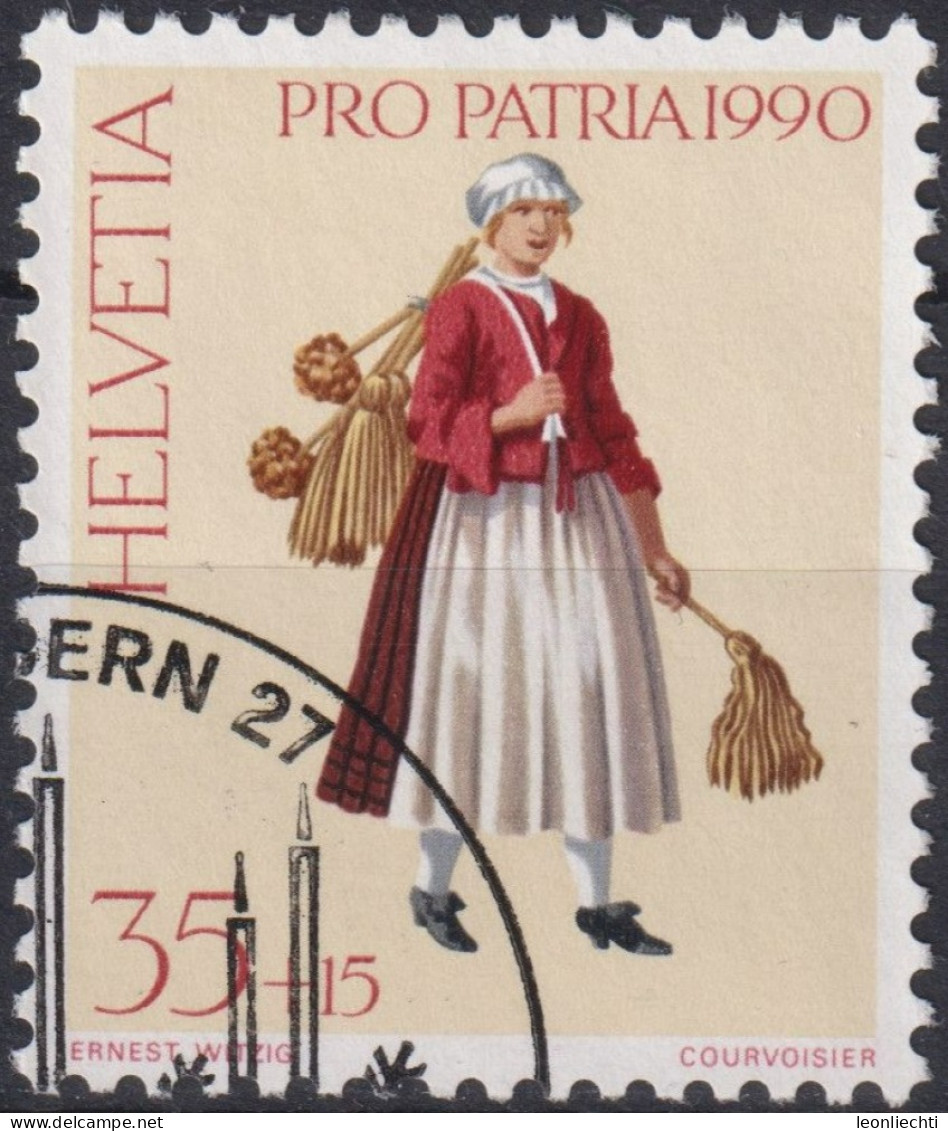 1990 Schweiz Pro Patria,  Ausrufbilder, Fliegenwedel-Händlerin, ⵙ Zum:CH B227, Mi:CH 1417, Yt: CH 1343 - Used Stamps