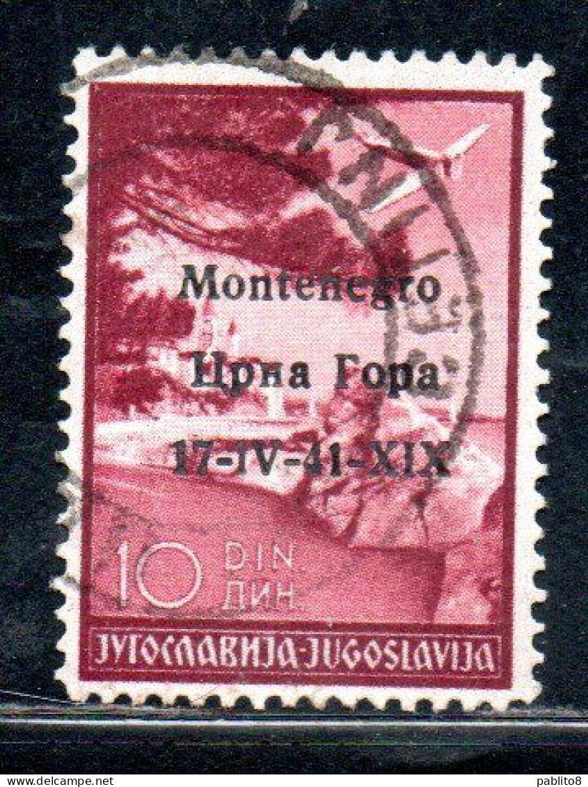 MONTENEGRO 1941 POSTA AEREA AIR MAIL SOPRASTAMPATO OVERPRINTED  10d USATO USED OBLITERE' - Montenegro