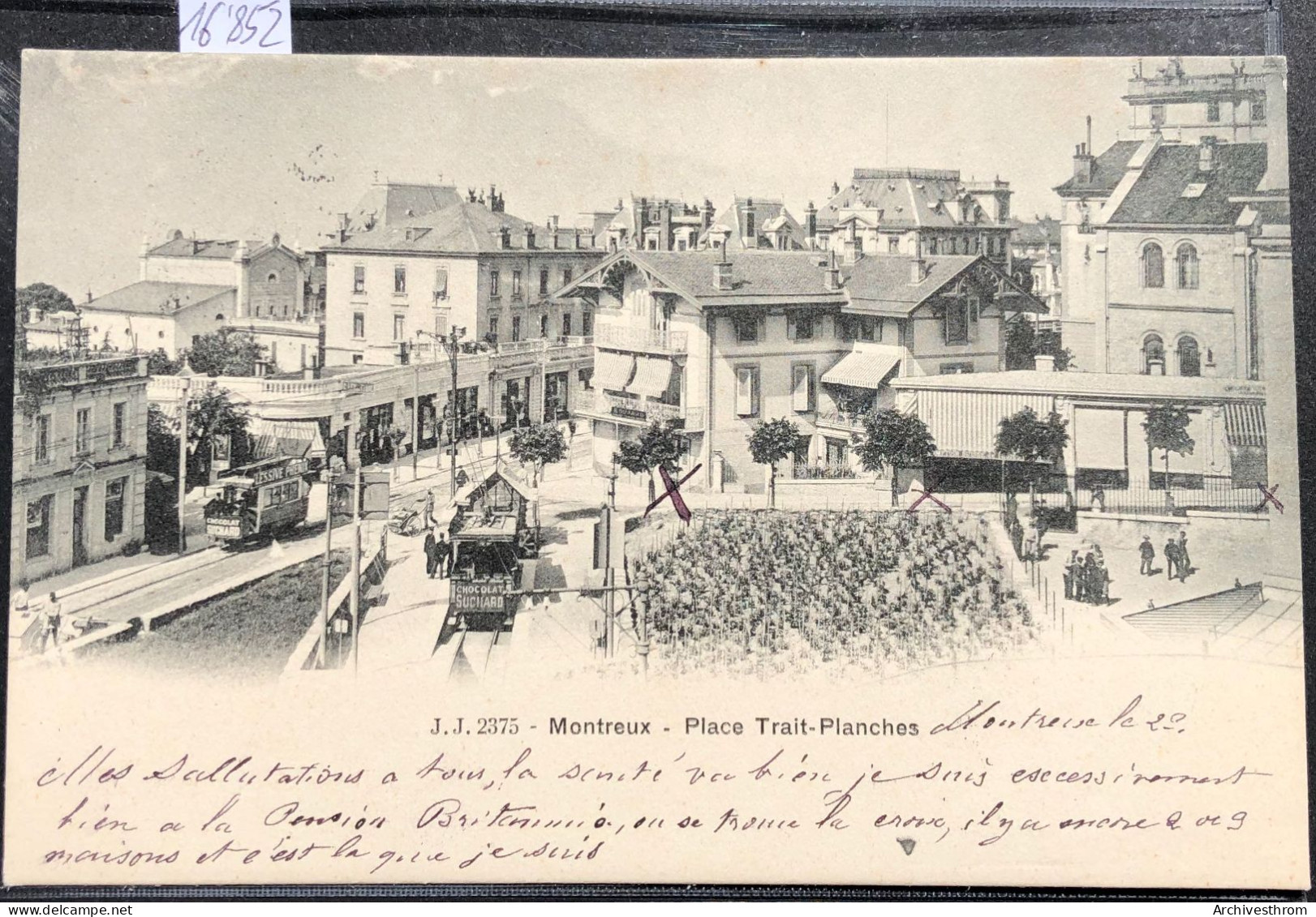 Montreux (Vaud) -  Place Trait-Planches - Tram Et Funiculaire (gare) - Pension Britannia, 1904 (16'852) - Montreux