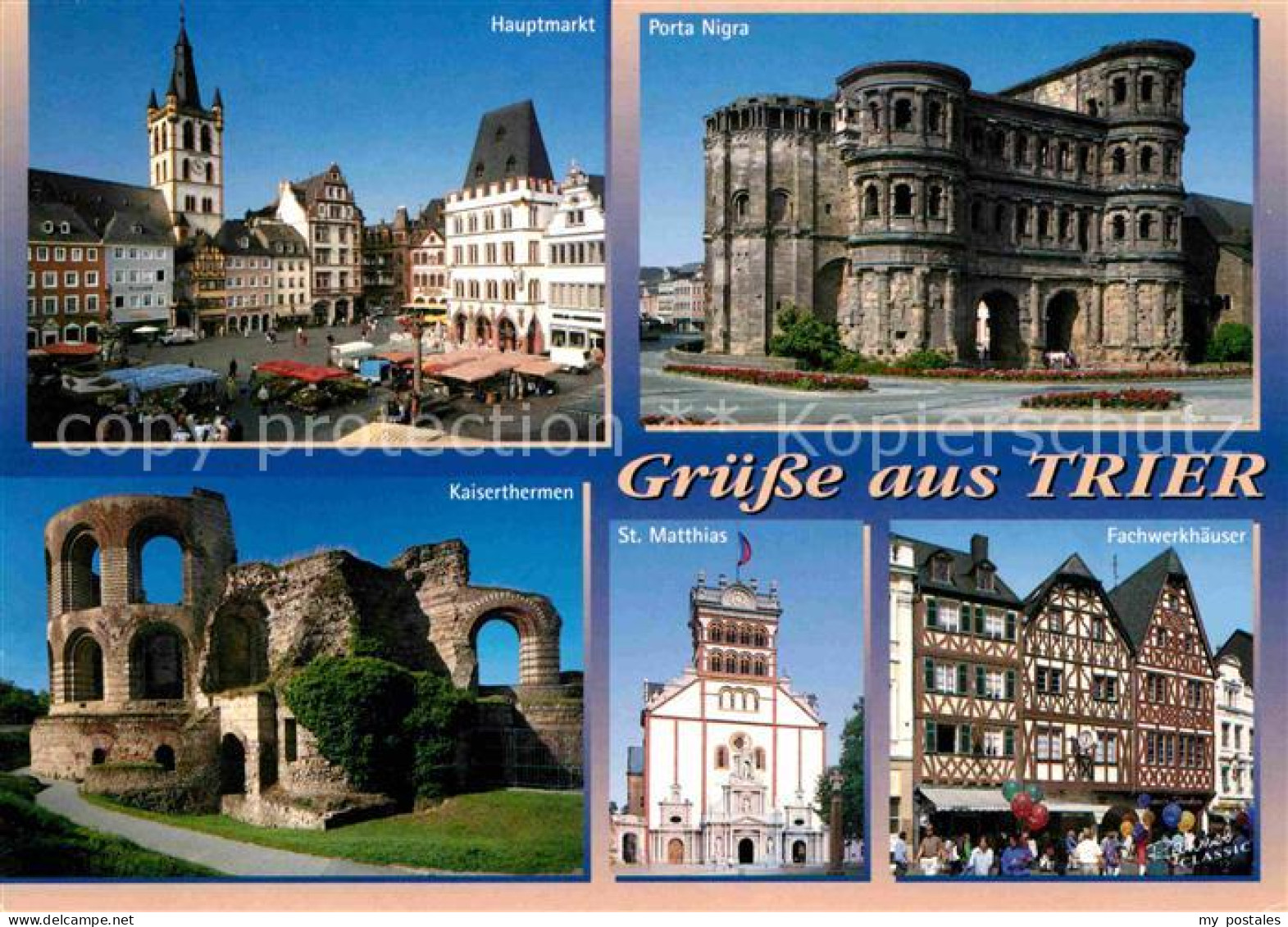 72695216 Trier Hauptmarkt Porta Nigra Kaiserthermen Ruinen St Matthias Fachwerkh - Trier