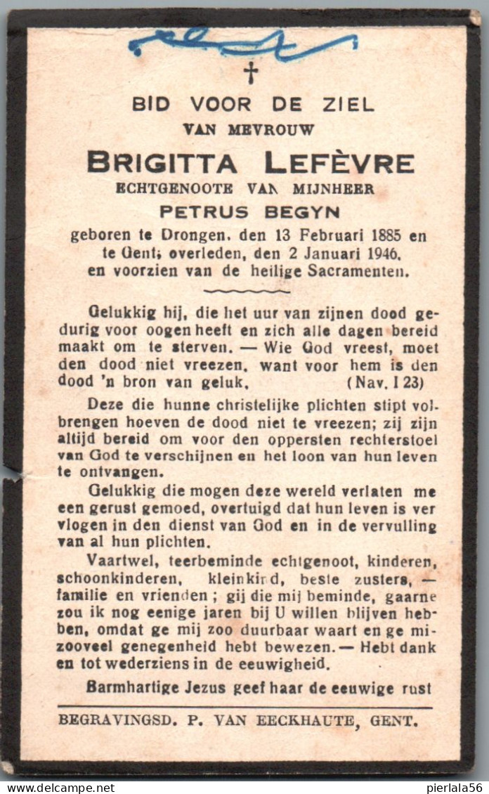 Bidprentje Drongen - Lefèvre Brigitta (1885-1946) - Devotieprenten