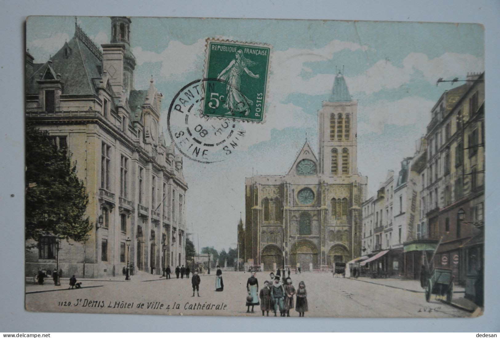 Cpa Couleur 1908 St Denis L'hôtel De Ville Et La Cathédrale - NOUF11 - Saint Denis
