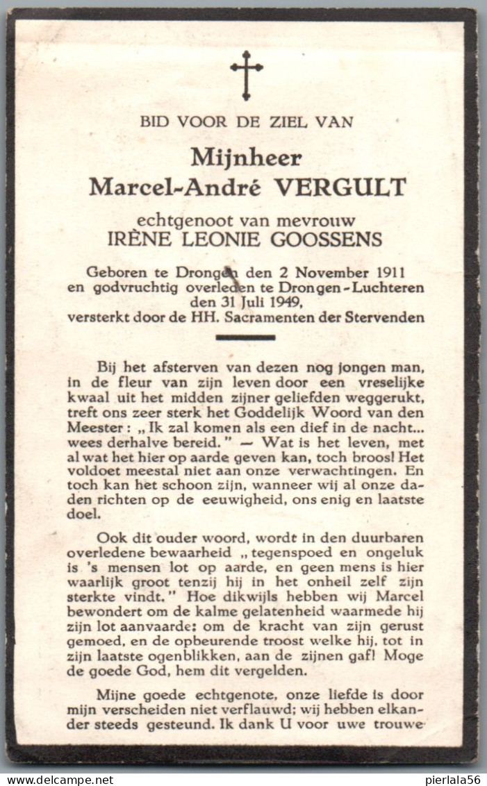 Bidprentje Drongen - Vergult Marcel André (1911-1949) - Images Religieuses