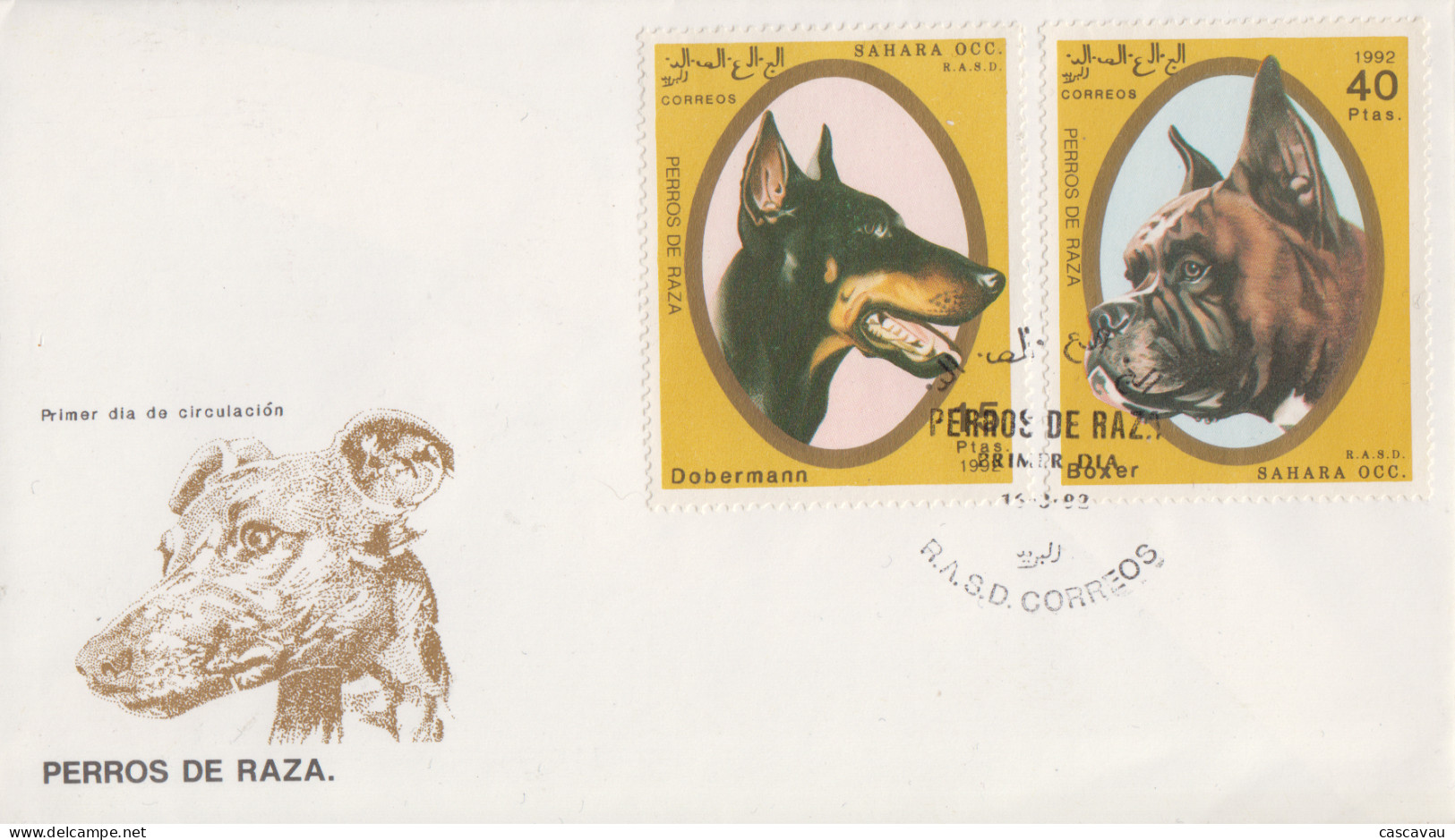 Enveloppe  FDC   1er   Jour    SAHARA  OCCIDENTAL    Chiens  De  Race    1992 - Chiens