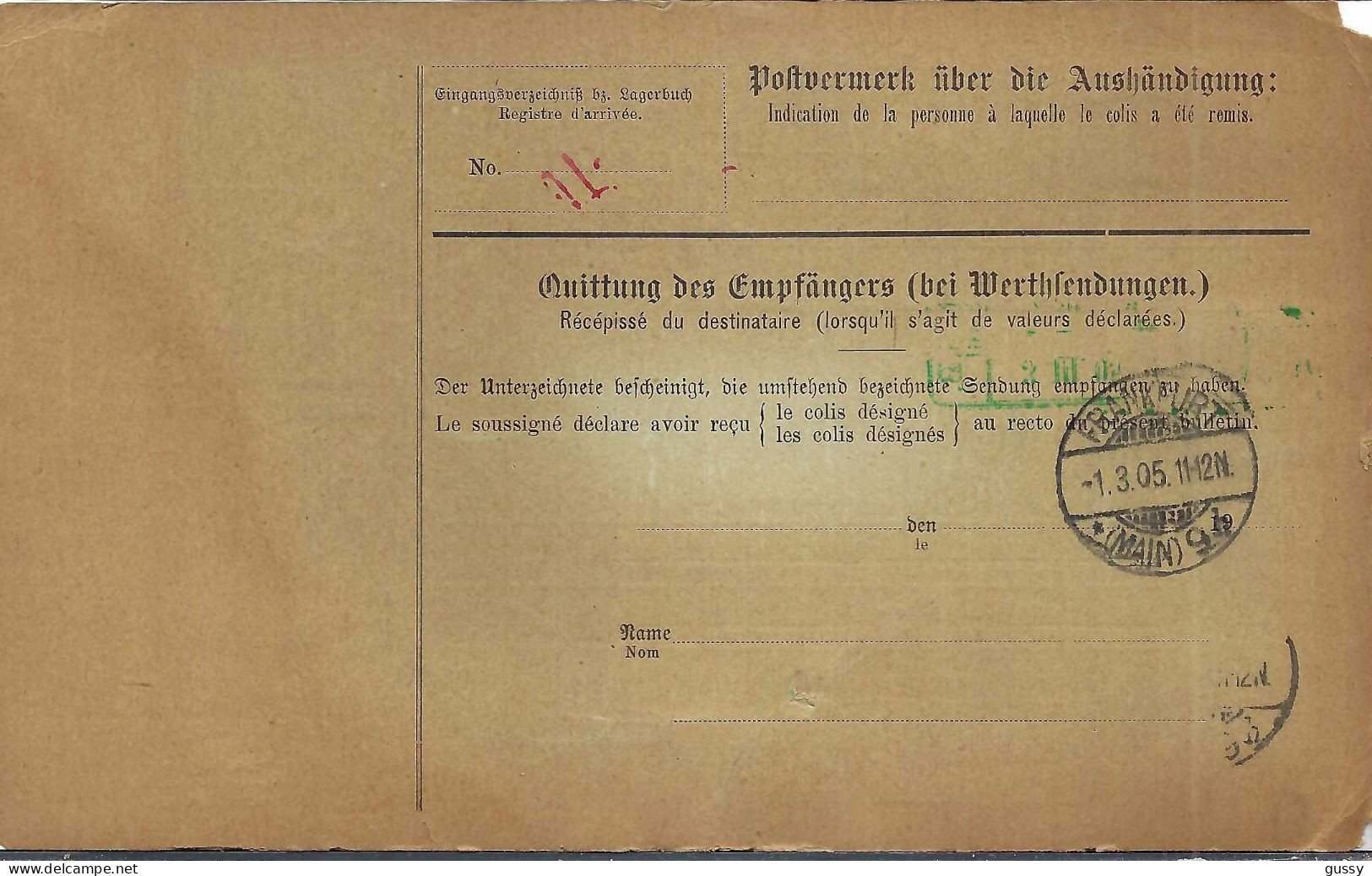 ALLEMAGNE Ca.1905: Bulletin D'Expédition De Hagen Pour Genève (Suisse) - Brieven En Documenten