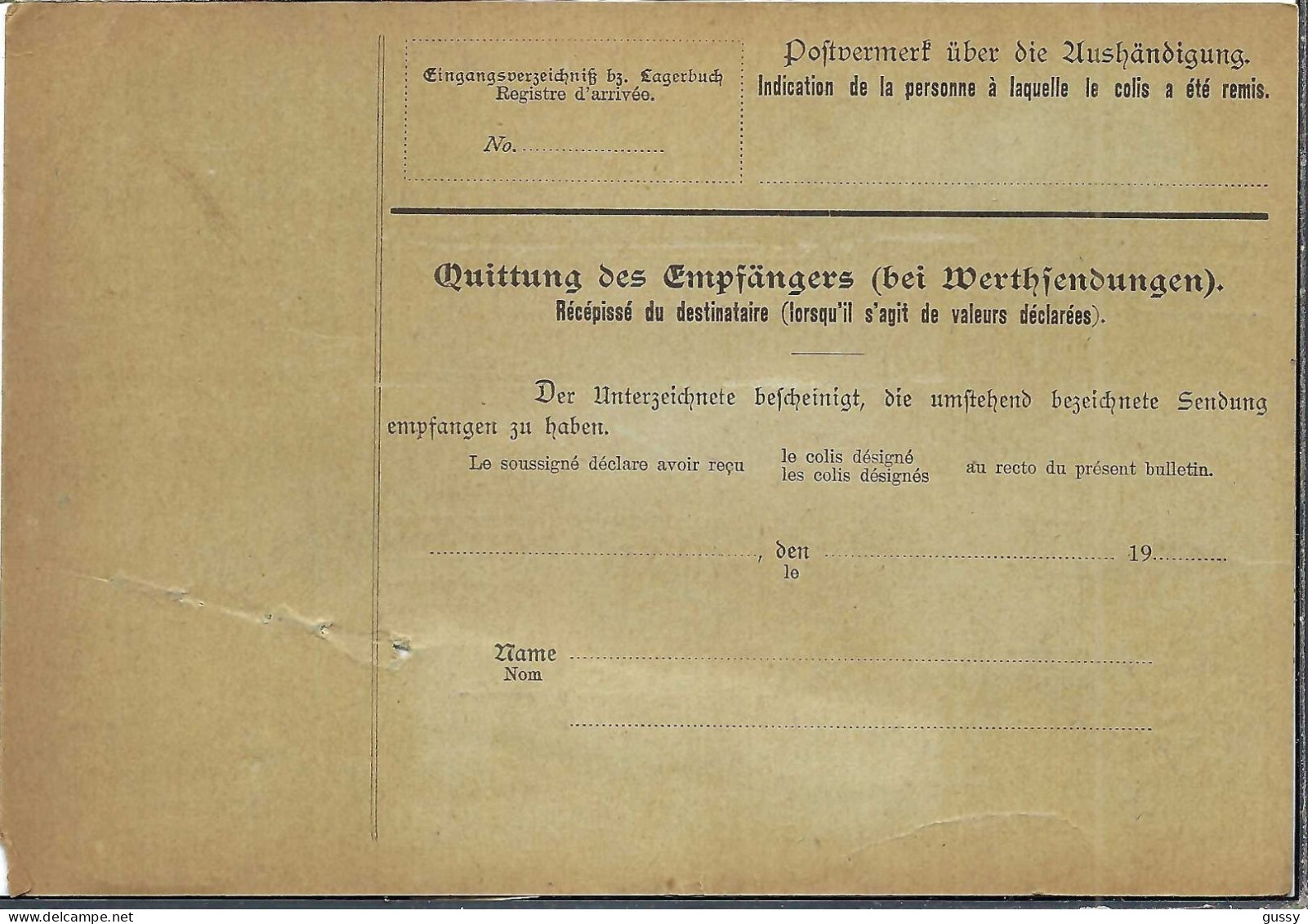 ALLEMAGNE Ca.1904: Bulletin D'Expédition De Berlin Pour Genève (Suisse) - Covers & Documents