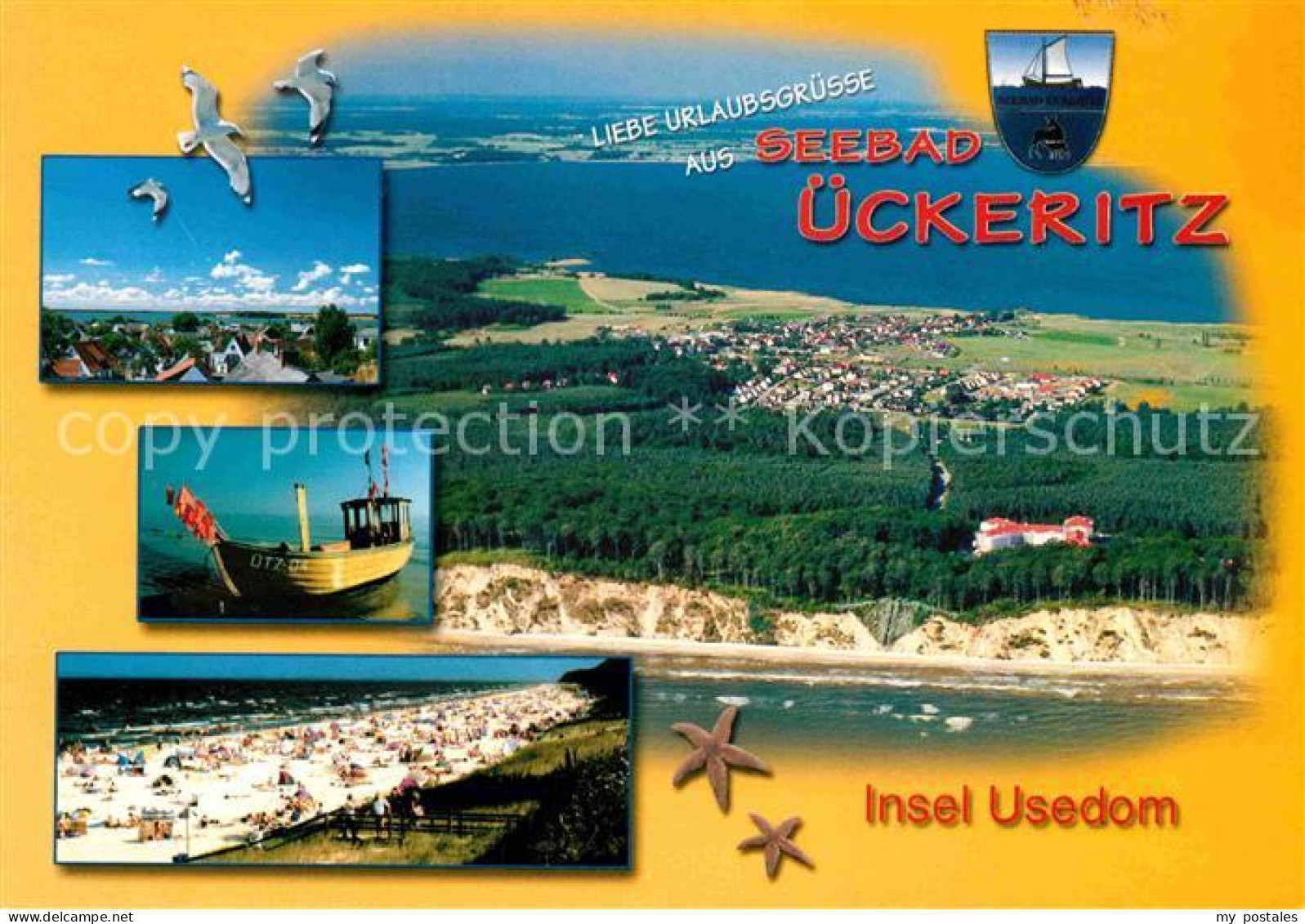 72694605 Ueckeritz Usedom Fliegeraufnahme Moewen Fischkutter Strand Ueckeritz - Autres & Non Classés