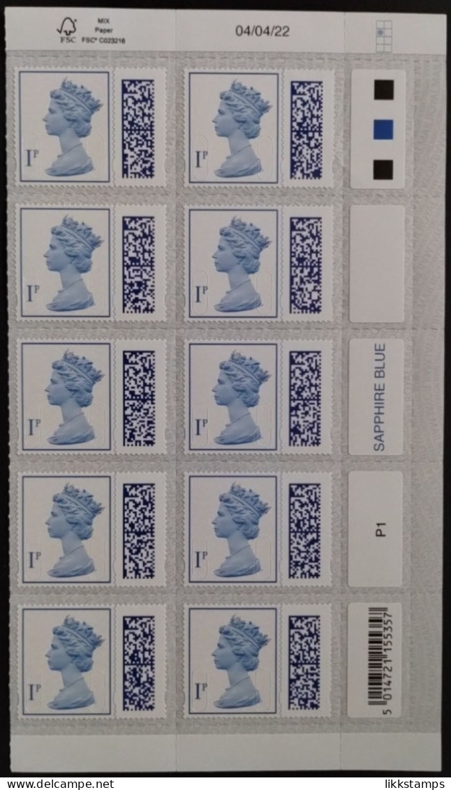 S.G. V4700 ~ A BLOCK OF 10 X 1p NEW BARCODED MACHINS UNFOLDED AND NHM #03259 - Machins