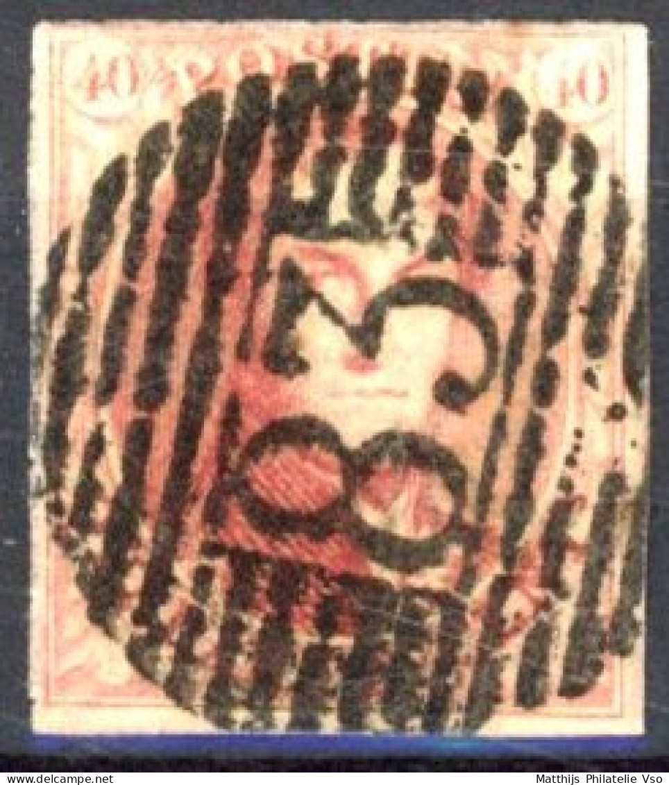 [O TB] N° 8A, Margé - Obl Centrale 'P83' Mons - Cote: 125€ - 1851-1857 Medaglioni (6/8)