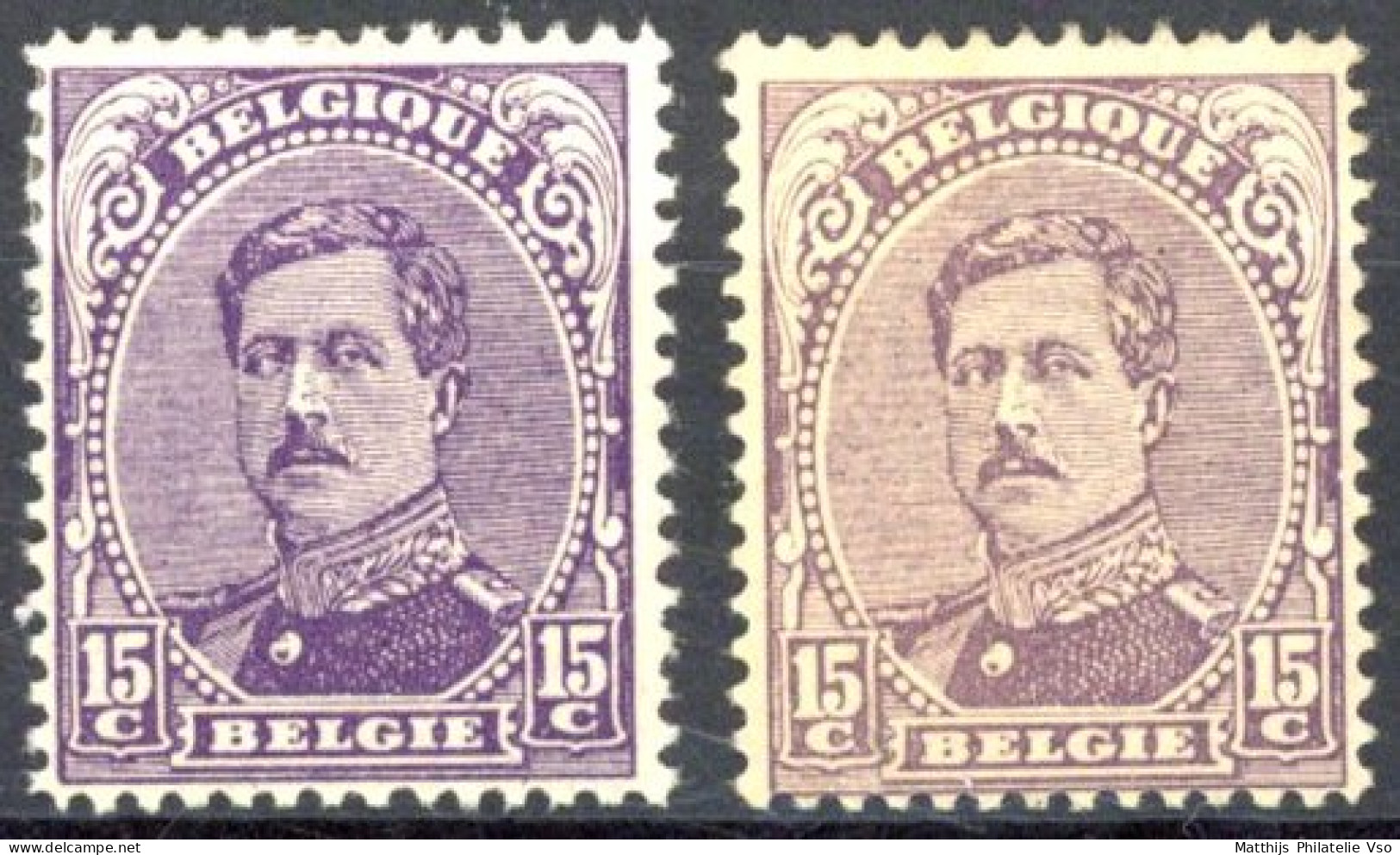 [* SUP] N° 139B, 15c Violet (2x) Nuance Claire Et Foncée - Type III - Cote: 100€ - 1915-1920 Albert I.