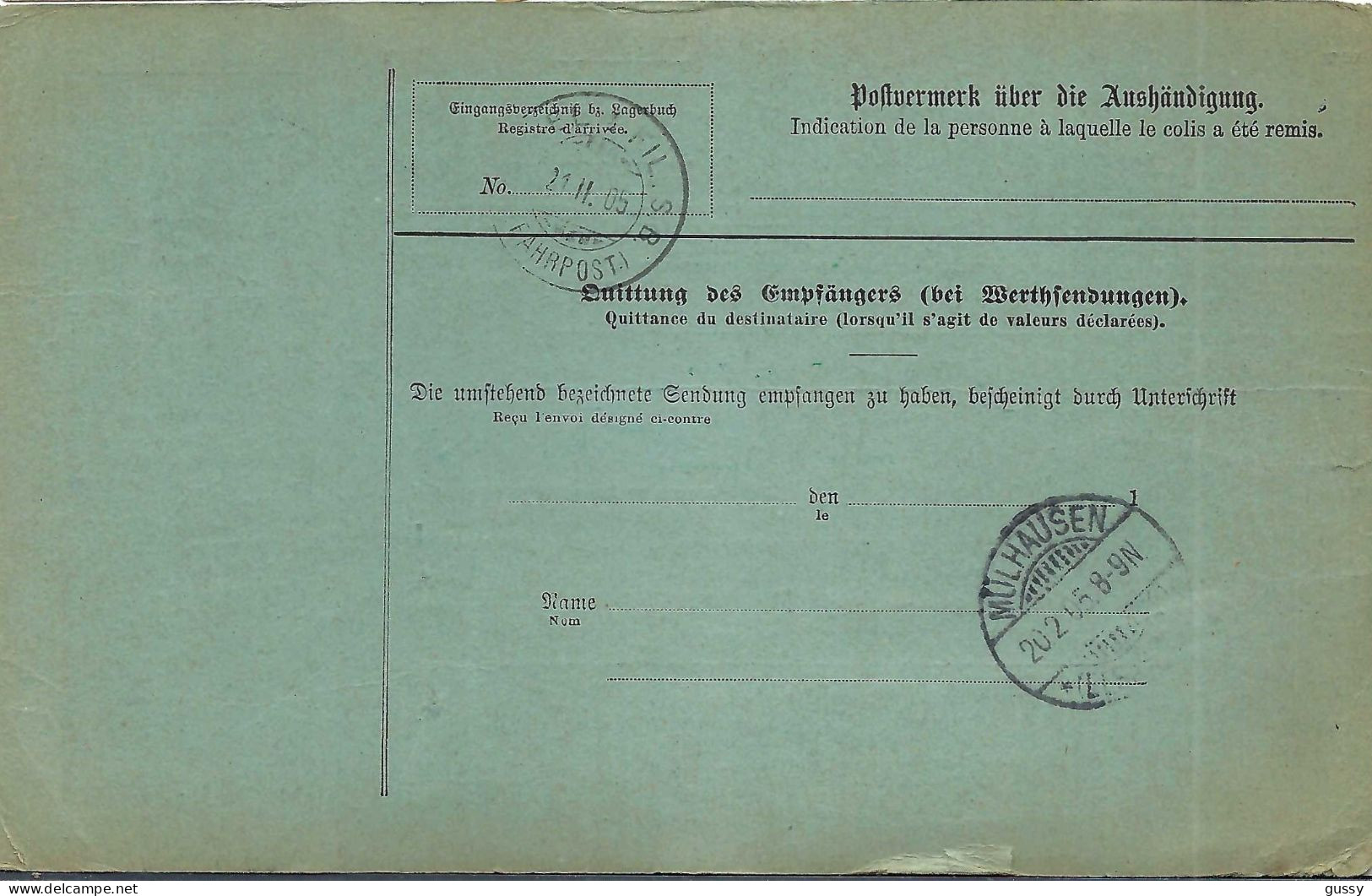 ALLEMAGNE Ca.1905: Bulletin D'Expédition De Dornach Pour Genève (Suisse) - Lettres & Documents