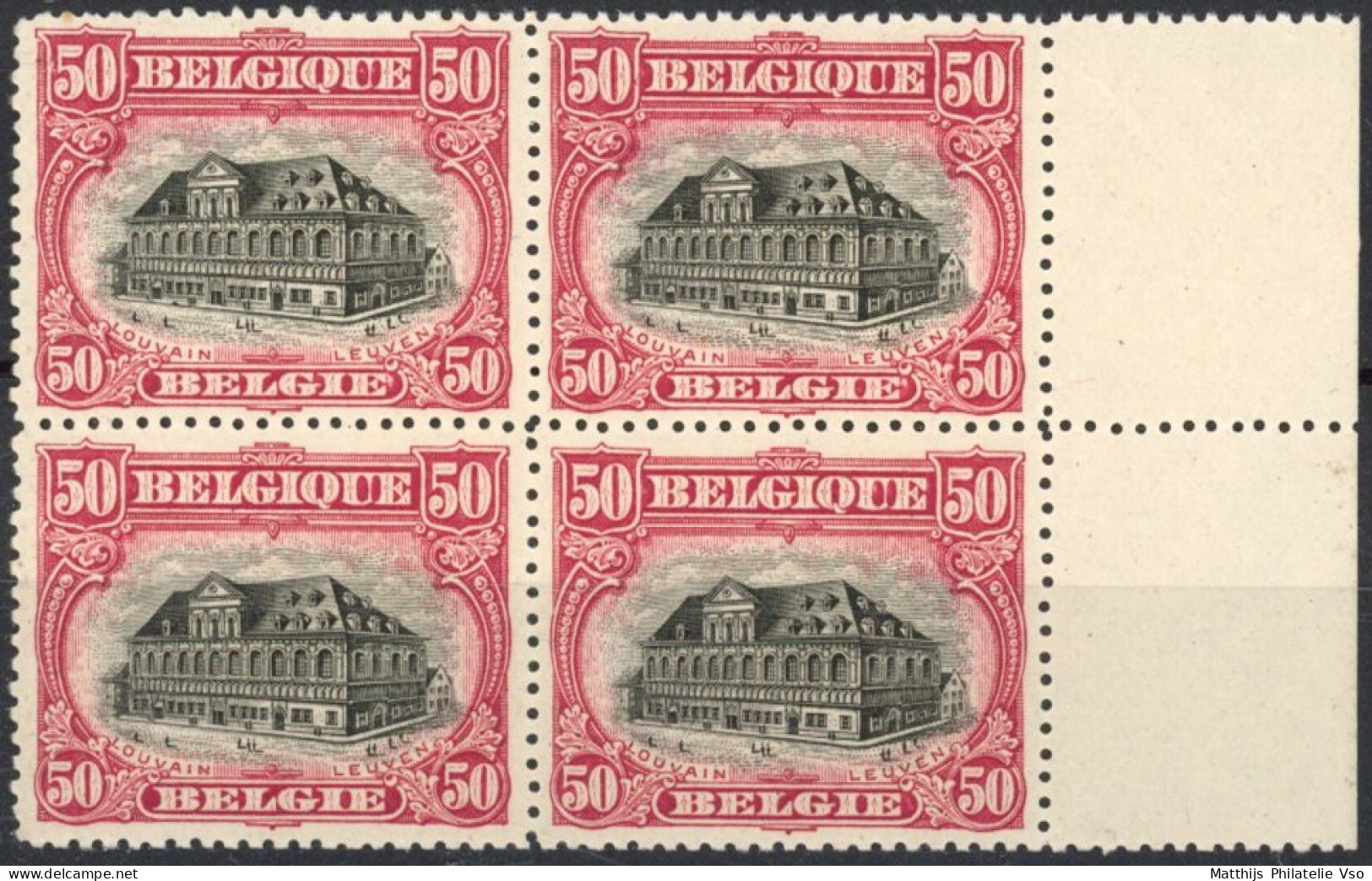 [** SUP] N° 144, 50c Louvain-Leuven En Bloc De 4 Fraîcheur Postale Et Superbement Centré - Cote: 128€ - 1915-1920 Albert I.
