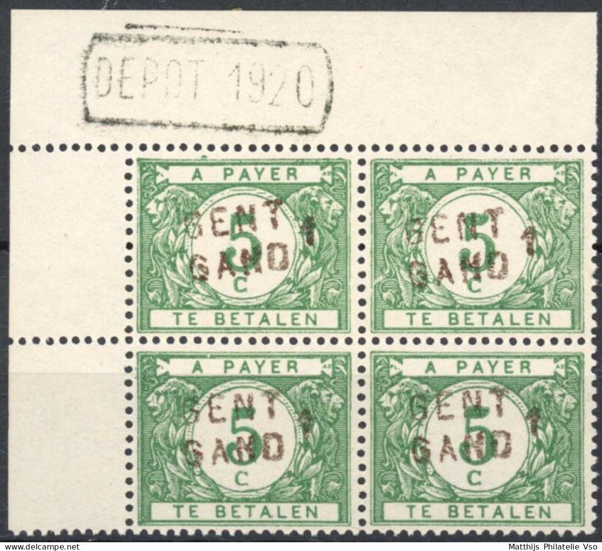 [** SUP] TX26B, 5c Vert En Bloc De 4, Cdf Et 'DEPOT 1920' - Fraîcheur Postale - Cote: 140€ - Timbres