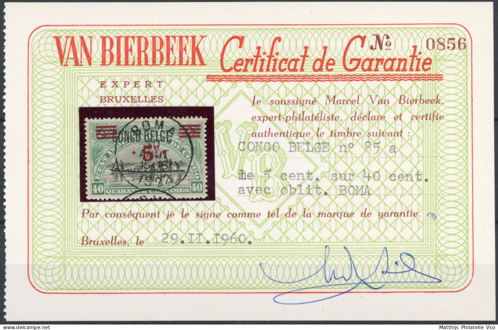 [O SUP] N° 85A, 5c/40c 'Congo Belge' Typo, Certificat Photo - Superbe Obl Centrale 'Boma'. Très Rare Oblitéré - Unused Stamps