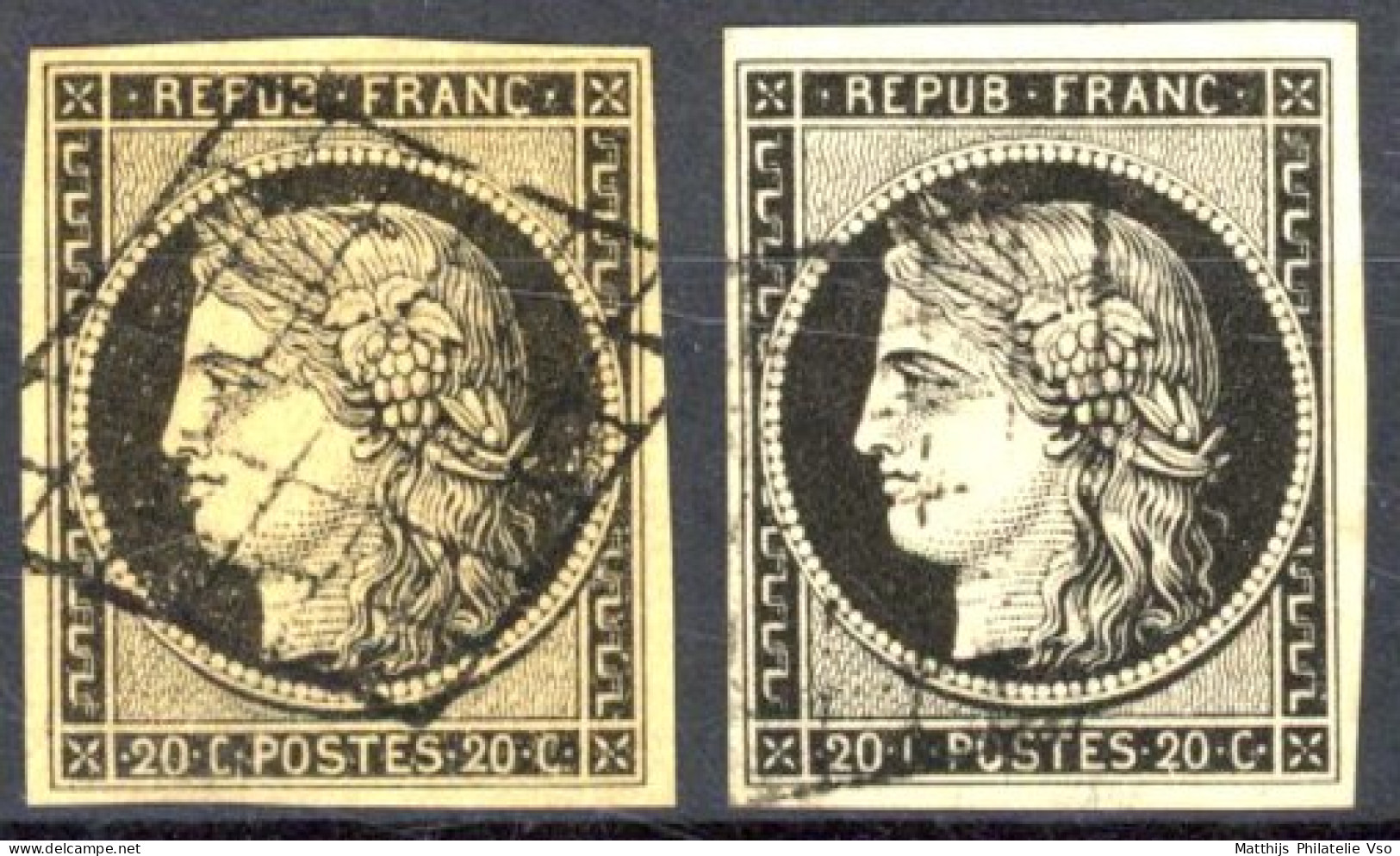 [O SUP] N° 3+3a, Noir Sur Jaune Et Sur Blanc - Belles Marges Et Jolie Obl Grille - Cote: 145€ - 1849-1850 Cérès