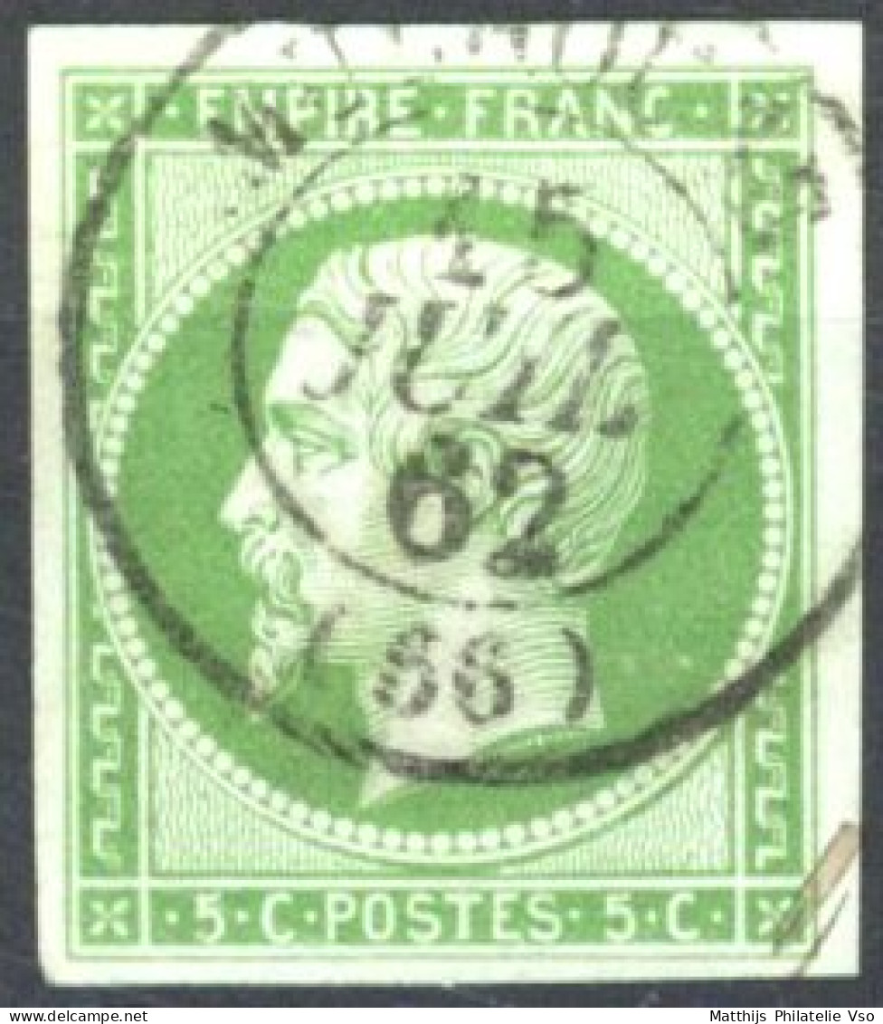 [O SUP] N° 12, 5c Vert TB Margé Et TB Obl Centrale C.à.d 'Mulhouse' - Cote: 100€ - 1853-1860 Napoleon III