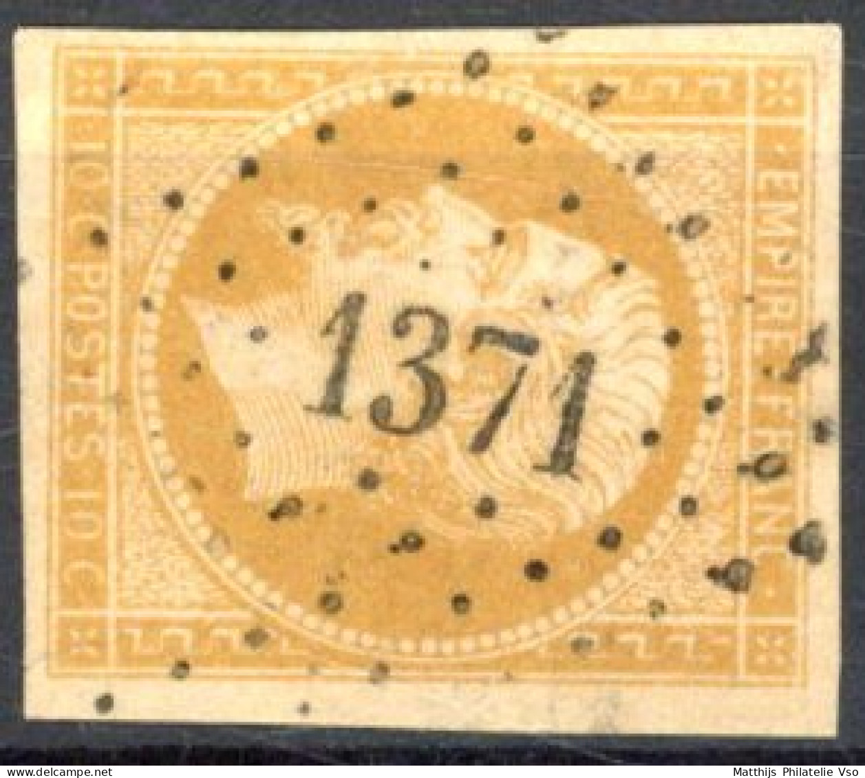 [O SUP] N° 13A, 10c Bistre, TB Margé - TB Obl Centrale 'PC1371' La Garde Frenet (rare) - 1853-1860 Napoléon III