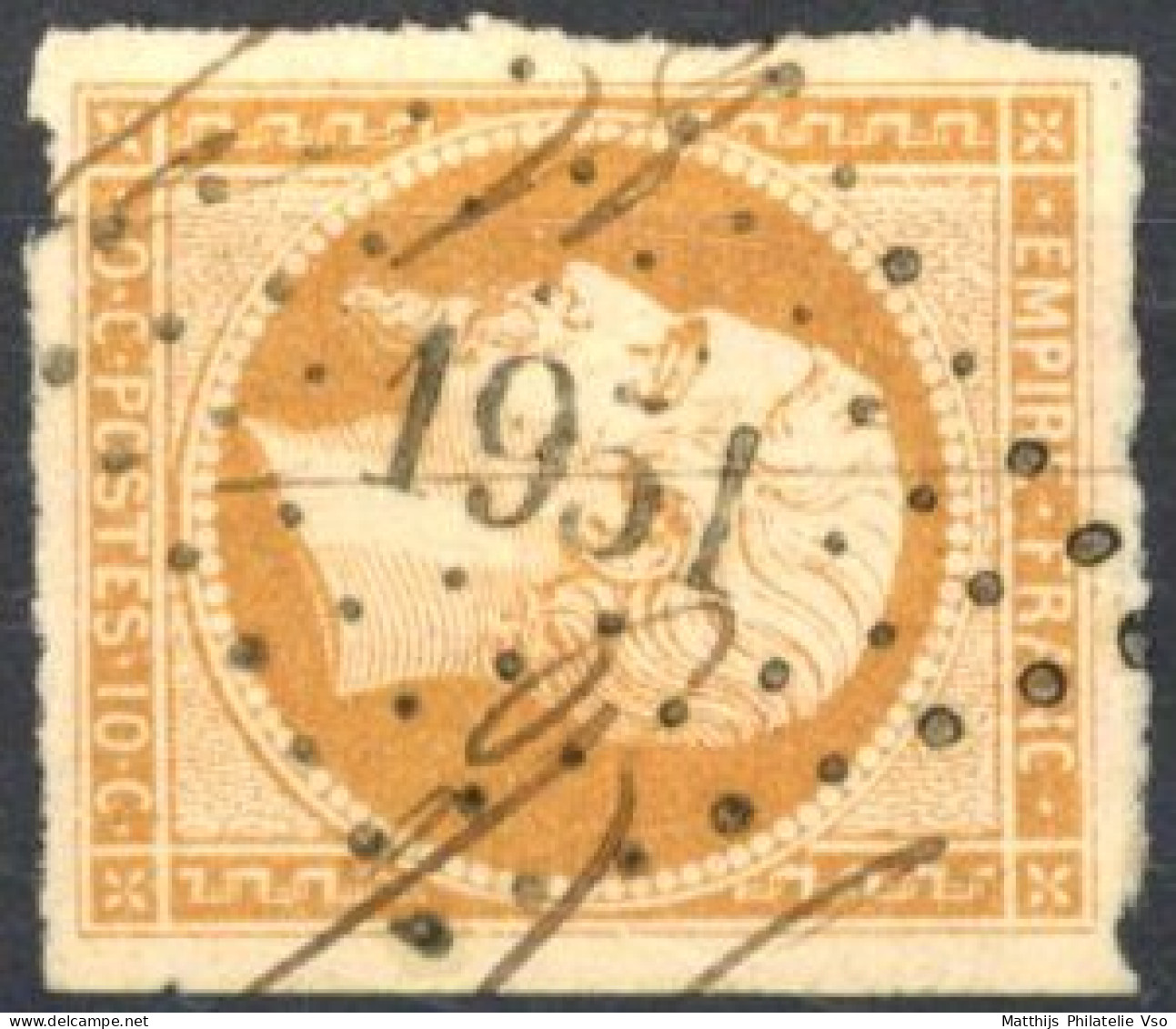 [O SUP] N° 13A, 10c Bistre, TB Margé - TB Obl Centrale 'PC1951' Meilleraie De Bretagne (rare) - 1853-1860 Napoleon III