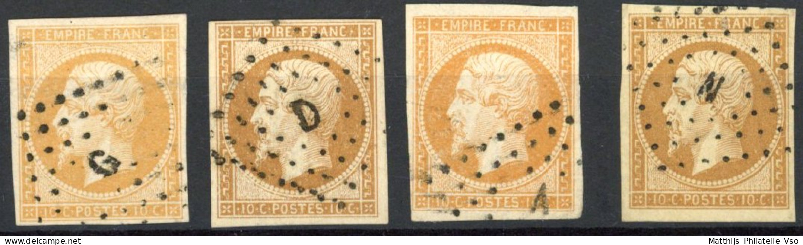 [O SUP] N° 13A, 10c En 4 Exemplaires Avec Belles Marges. Superbes Nuances - TB Obl Ambulant. Lot Splendide - 1853-1860 Napoléon III