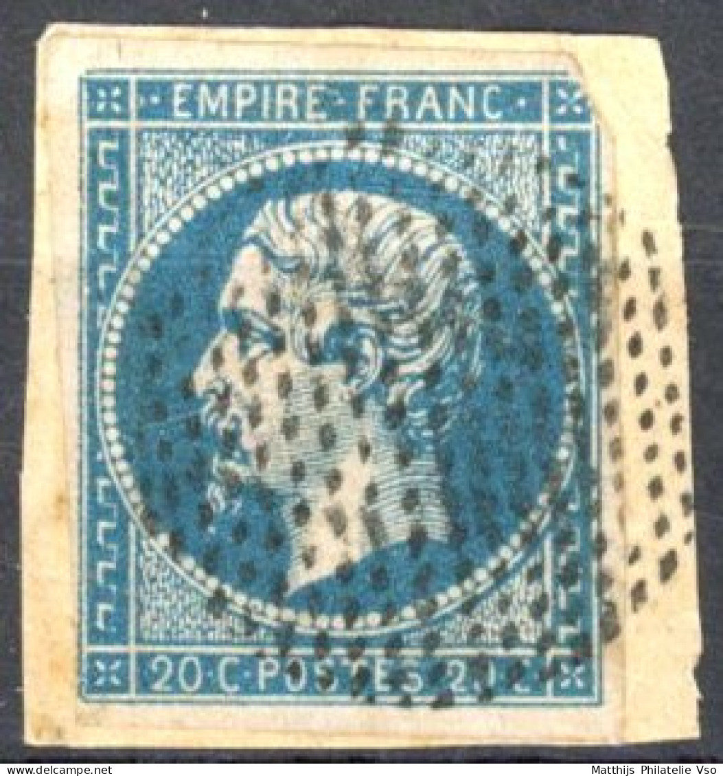 [O TB] N° 14A, 20c Bleu Sur Fragment - Superbe Obl Cercle De Points - 1853-1860 Napoléon III