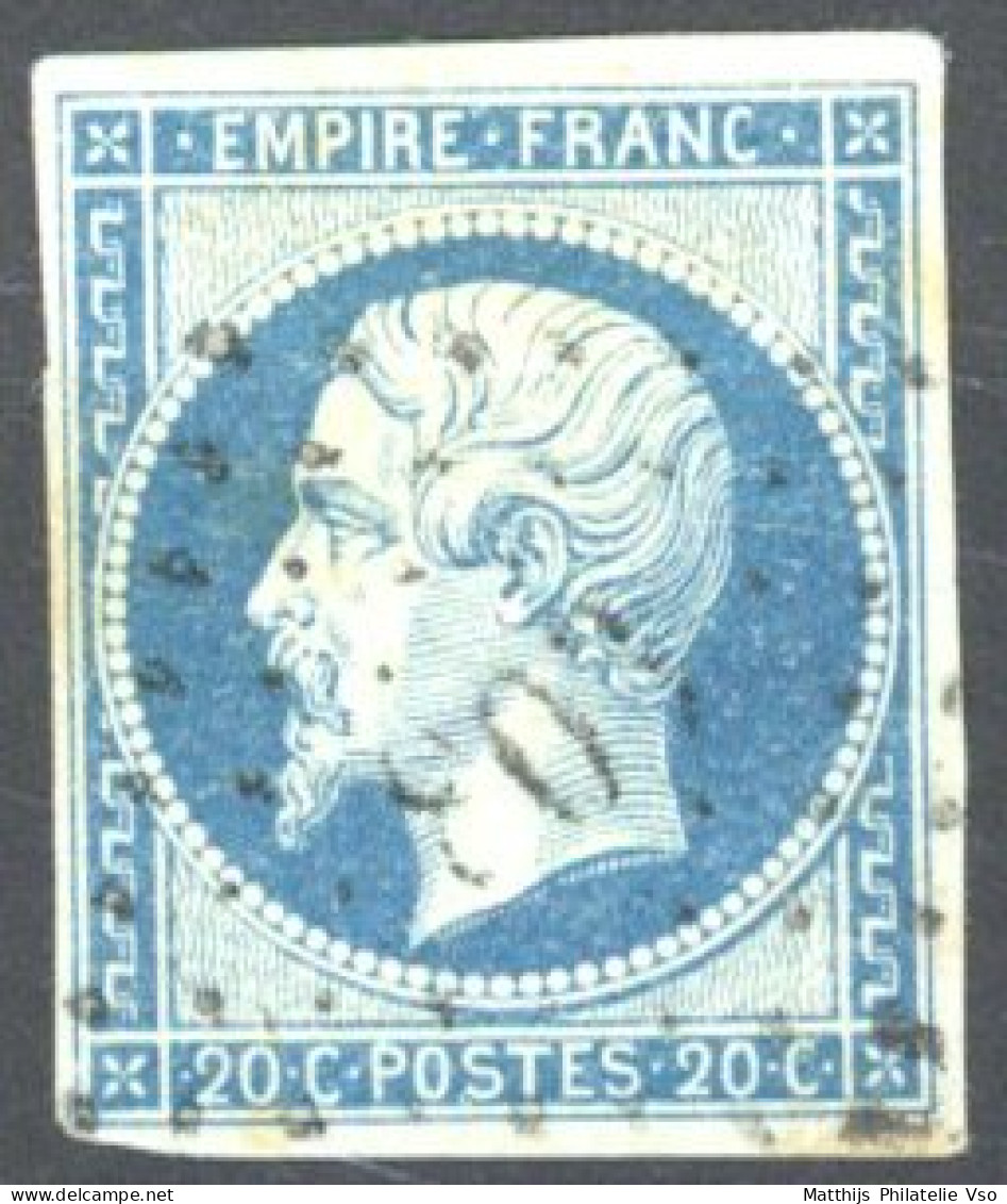 [O SUP] N° 14m, 20c Bleu Laiteux/vert - TB Margé - Cote: 250€ - 1853-1860 Napoleon III