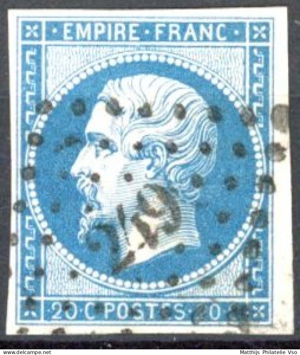 [O SUP] N° 14B, 20c Bleu, Bien Margé -TB Obl Centrale 'PC249' Bar Sur Aube - 1853-1860 Napoleon III