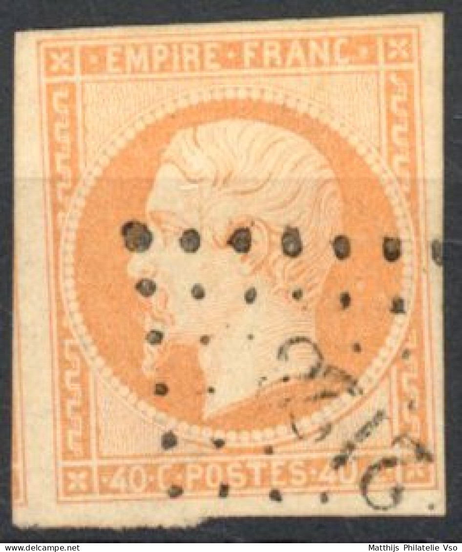 [O SUP] N° 16, 40c Orange, Bien Margé - TB Obl 'PC2128' Montpellier - Cote: 22€ - 1853-1860 Napoleon III