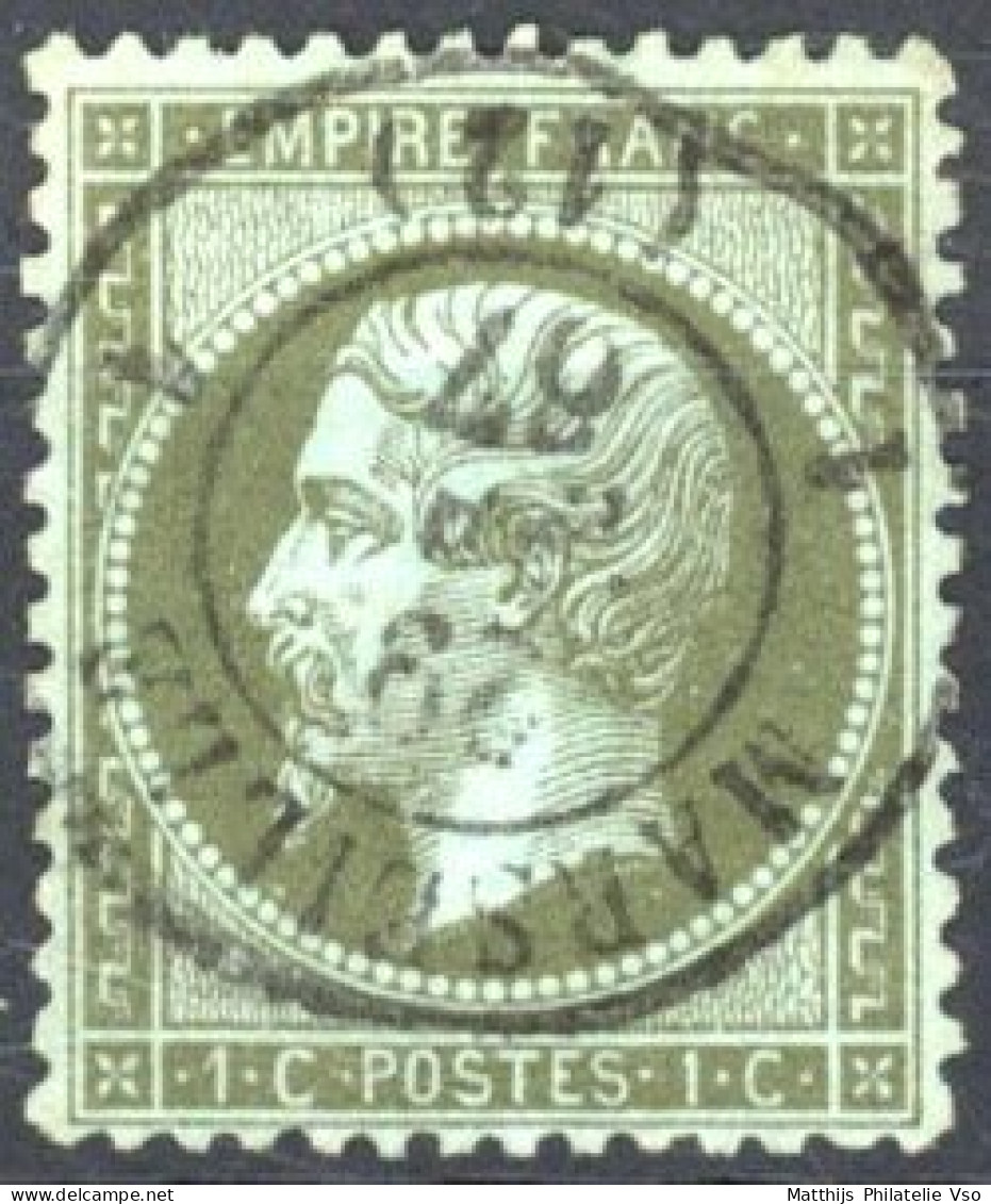 [O SUP] N° 19, 1c Vert-bronze Obl Concours De Marseille - Cote: 50€ - 1862 Napoleone III