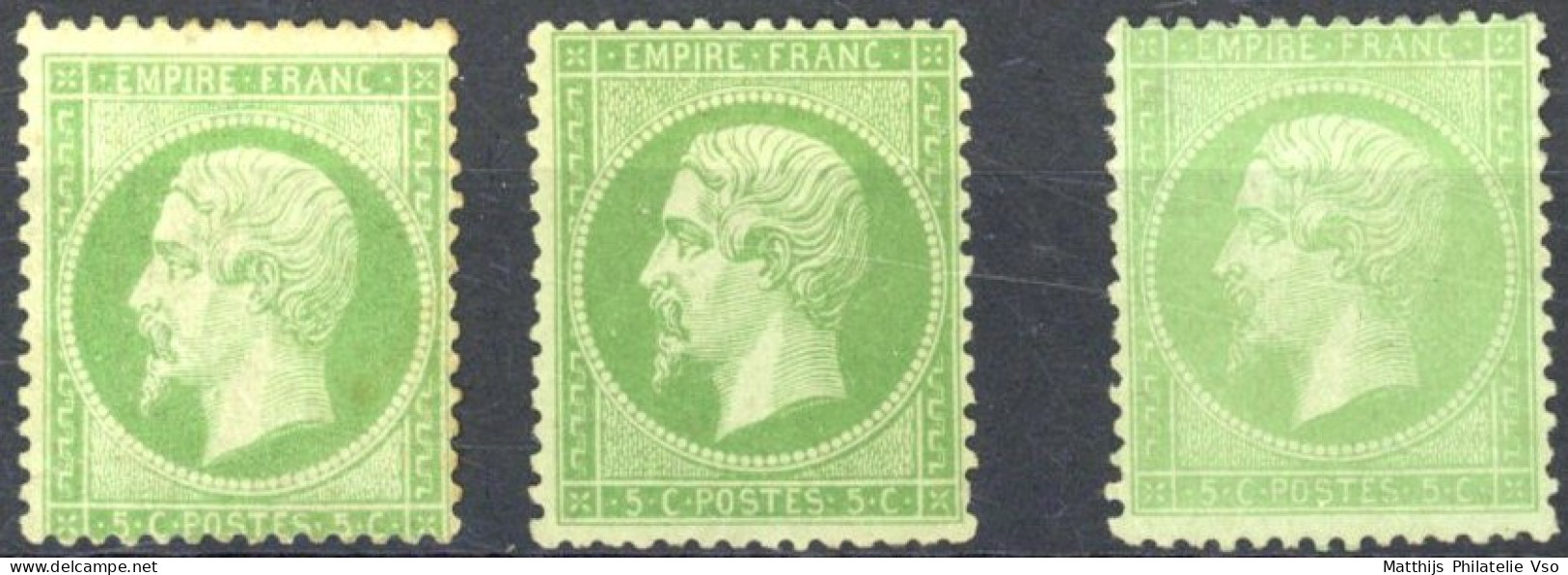 [*/(*) B/TB] N° 20*, 5c Vert (point Clair) - 20a(*), 5c Vert Foncé - 20e*, 5c Vert Clair (point Clair) - Les 2 Nuances - - 1862 Napoleon III