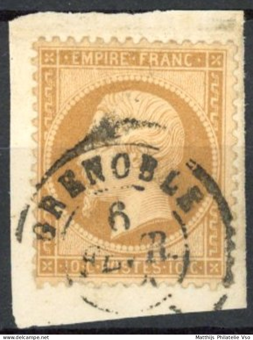 [O SUP] N° 21, 10c Bistre Sur Fragment - TB Obl Càd 'Grenoble' - 1862 Napoleone III