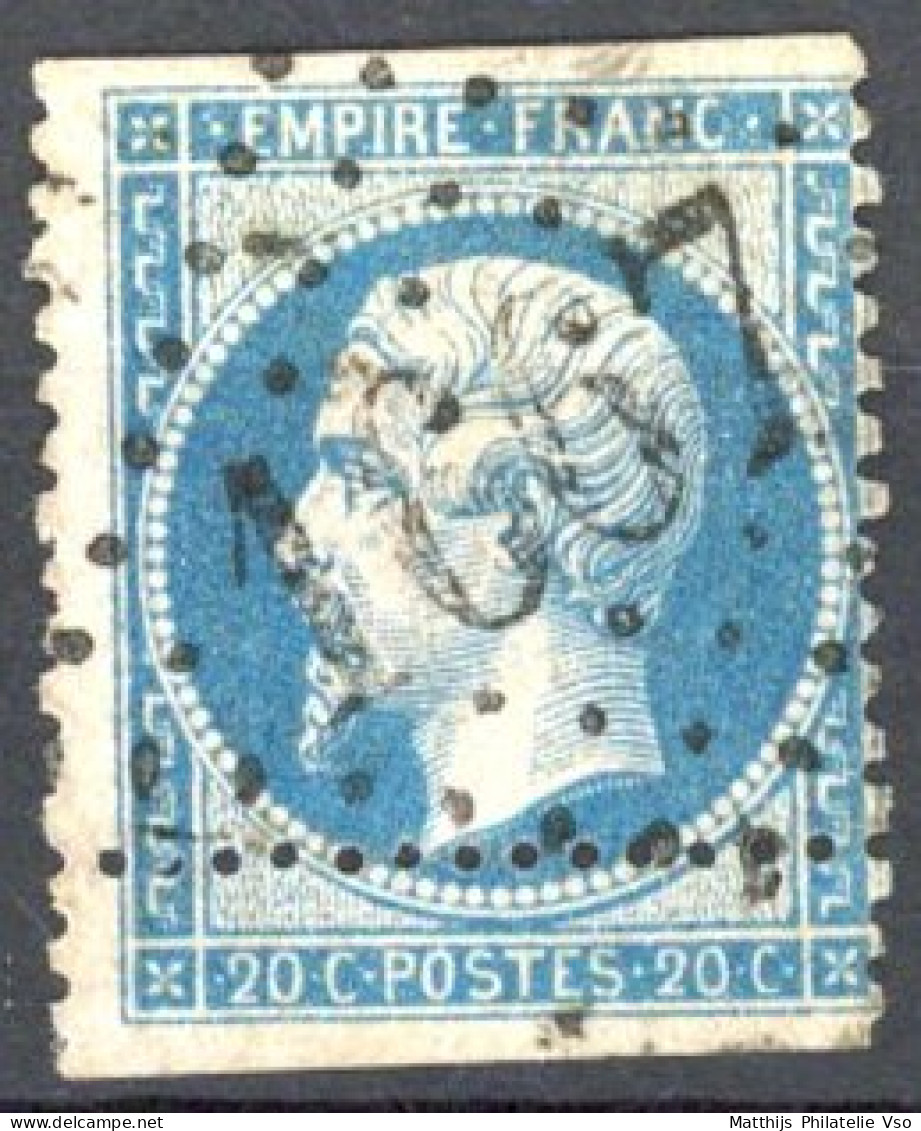 [O SUP] N° 22-cu, 20c Bleu - Piquage à Cheval - 1862 Napoleone III