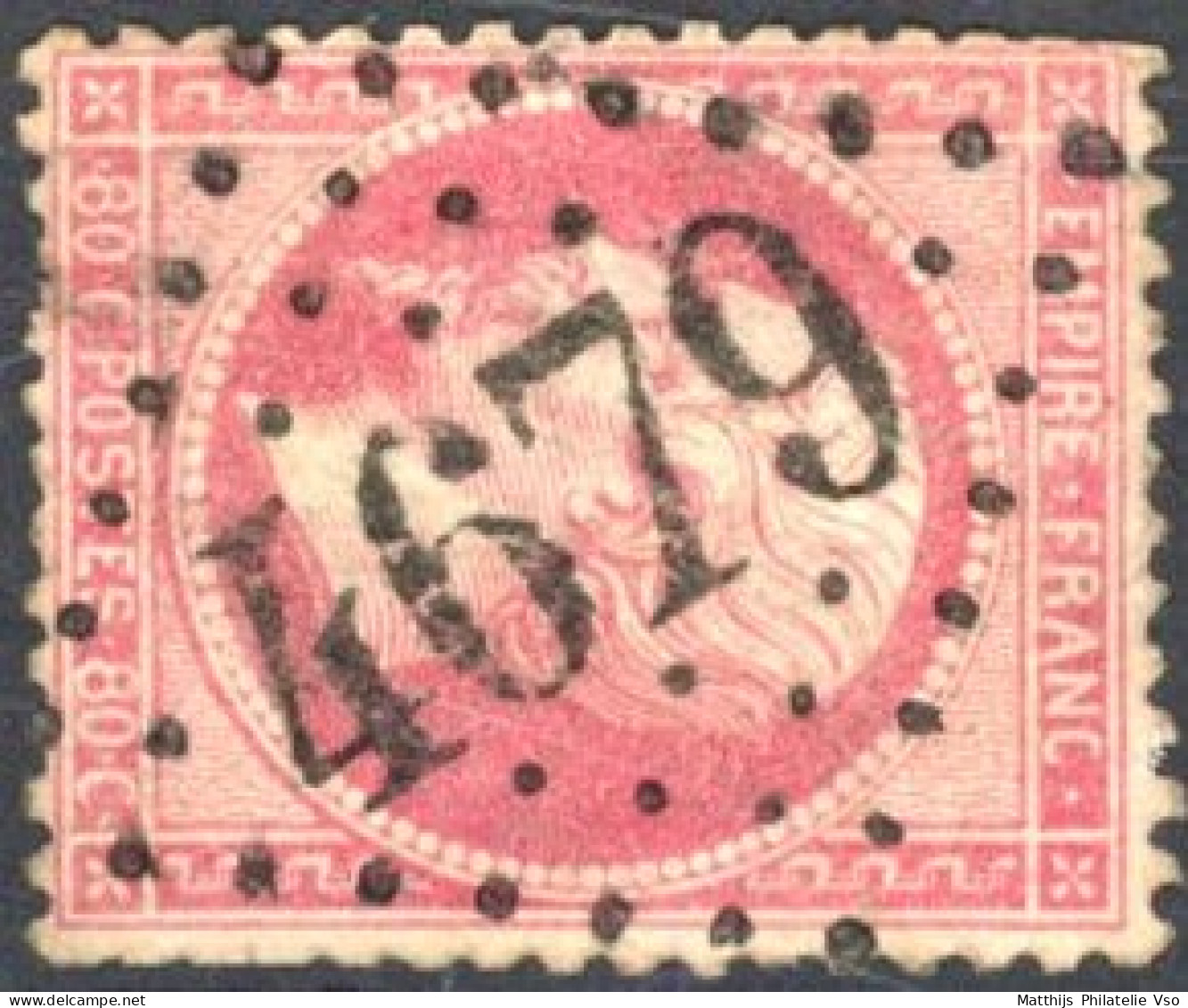 [O SUP] N° 24, 80c Rose - TB Obl Centrale 'GC4679' Trith St Léger - 1862 Napoleon III