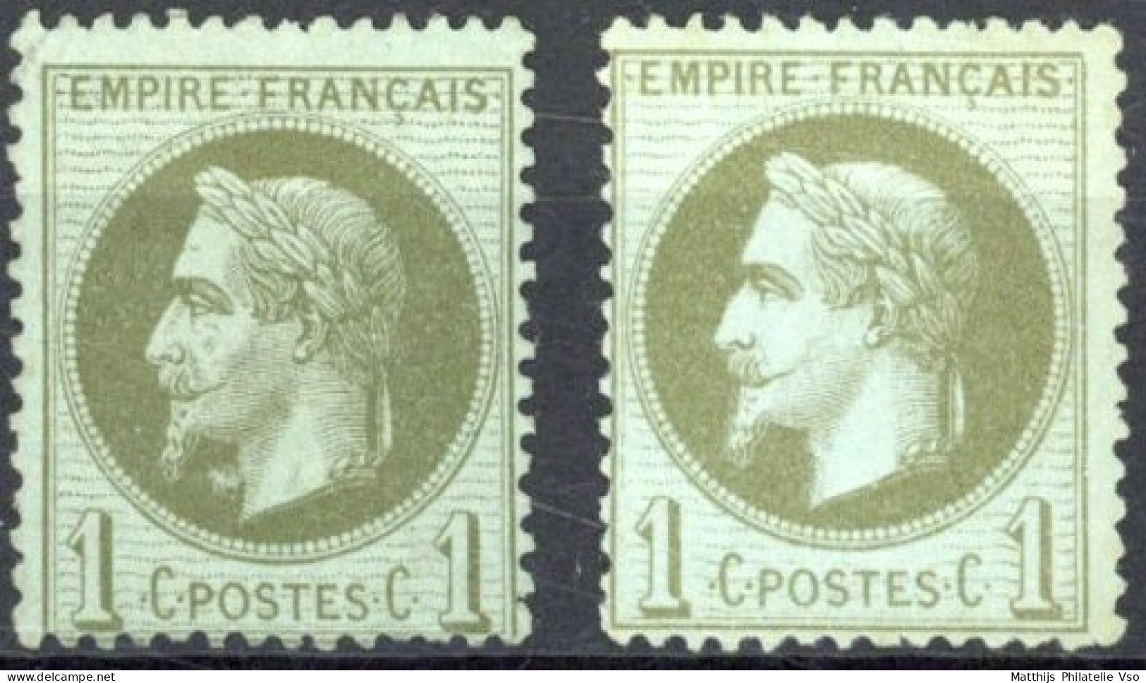 [(*) TB] N° 25+25a, 1c Vert, Les 2 Nuances - Joli Duo - Cote: 40€ - 1863-1870 Napoléon III. Laure