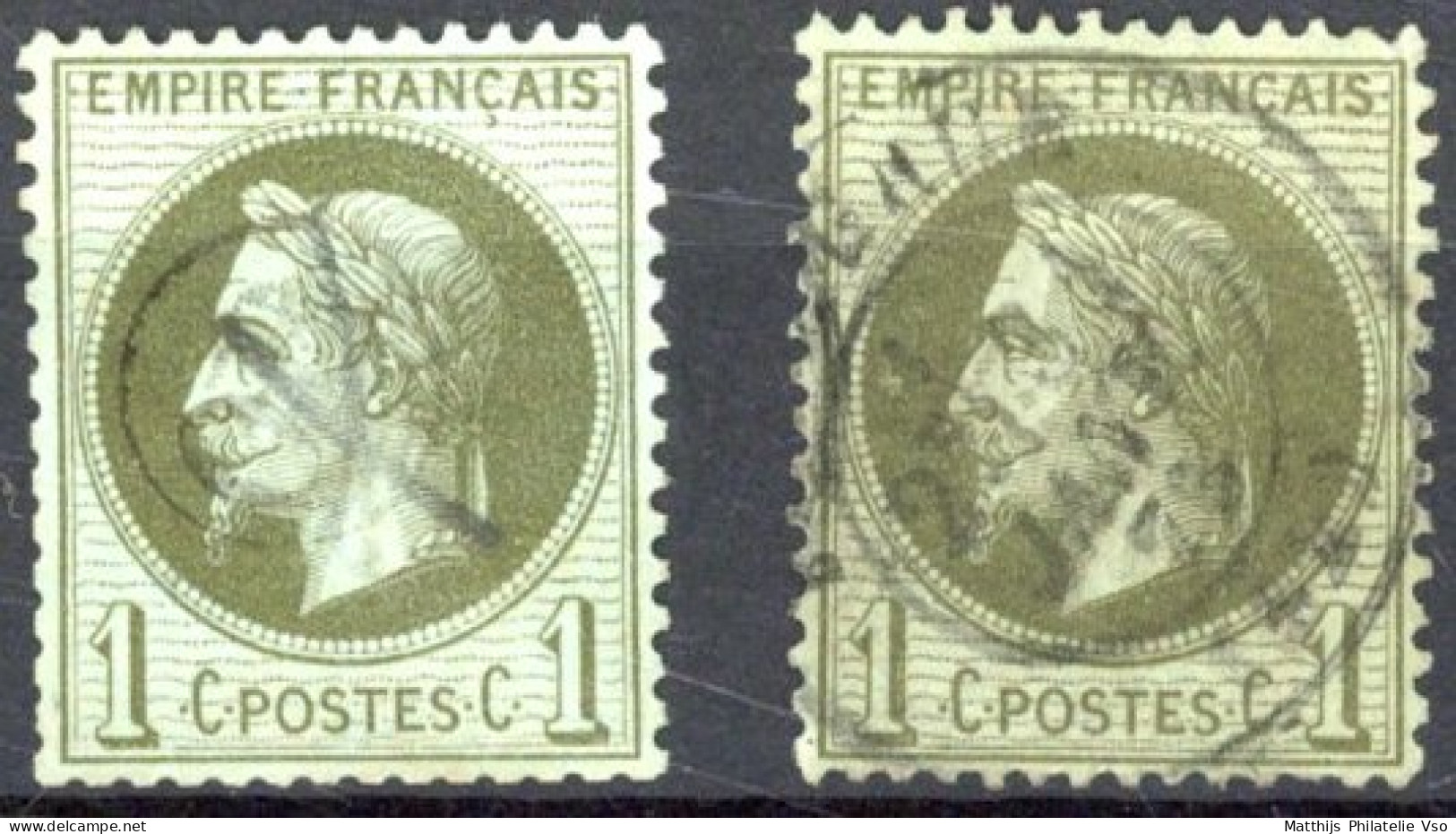 [O SUP] N° 25+25a, 1c Vert - Les 2 Nuances - Cote: 50€ - 1863-1870 Napoléon III Lauré