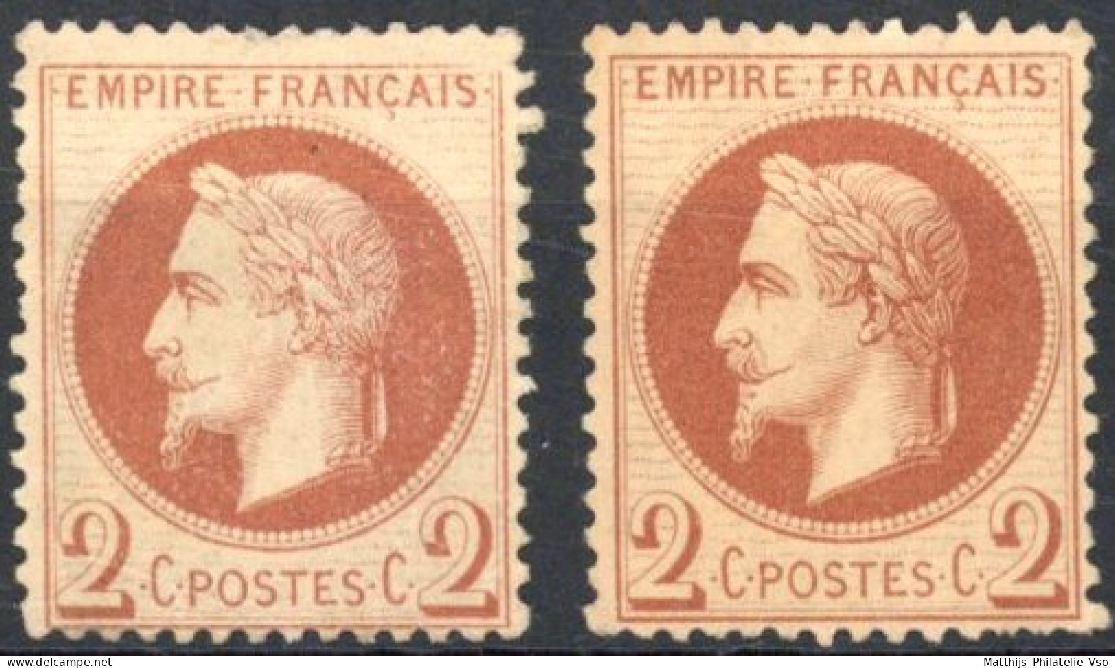 [(*) SUP] N° 26B+26Ba, Nuance Claire Et Foncée - Joli Duo Du Type II - Cote: 145€ - 1863-1870 Napoléon III. Laure